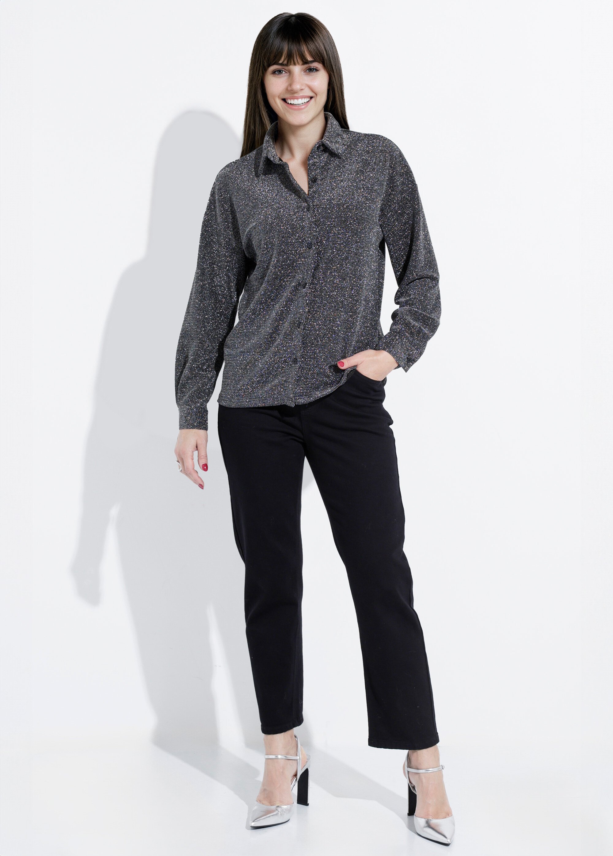 Chemisier manches longues effet pailleté Femme Argenté IA-D559 SF1