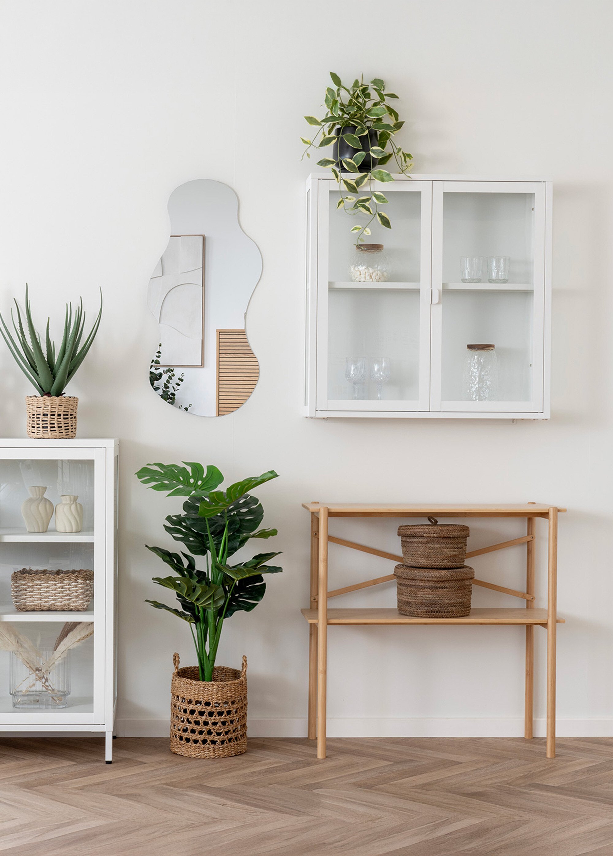 Console bambou 2 niveaux, détail croisé BEIGE HN-2301002 SI1