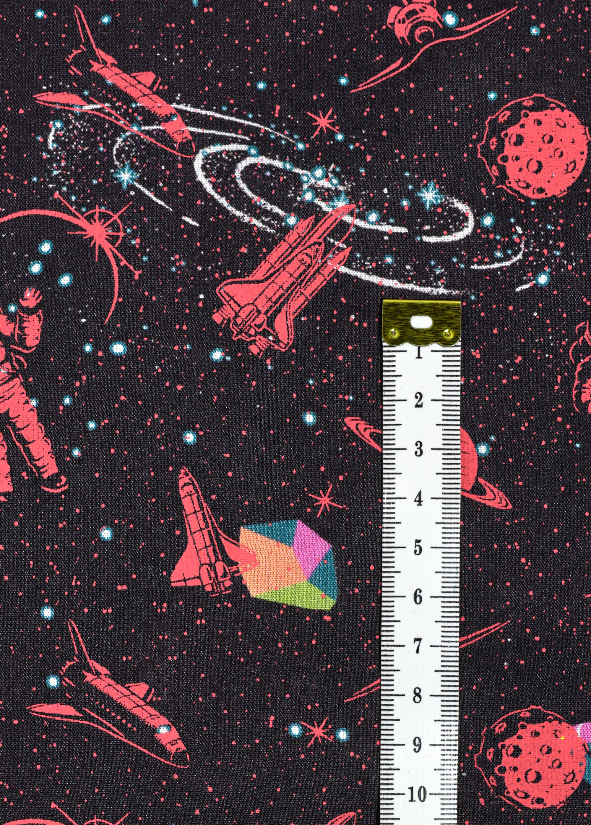 Coupon tissu habillement, motif espace NOIR COT112644 DE1