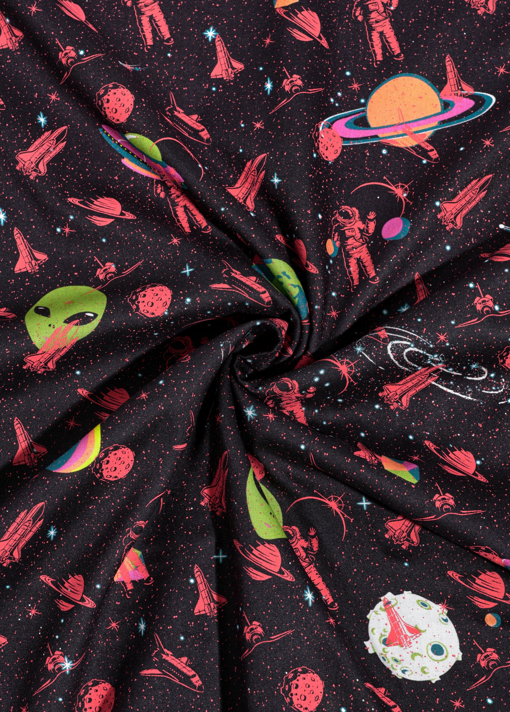 Coupon tissu habillement, motif espace NOIR COT112644 FA1