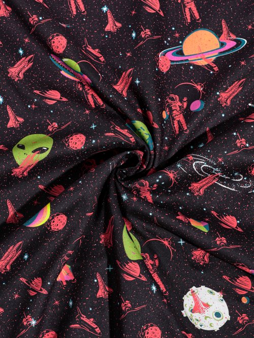 Coupon tissu habillement, motif espace NOIR COT112644 FA1