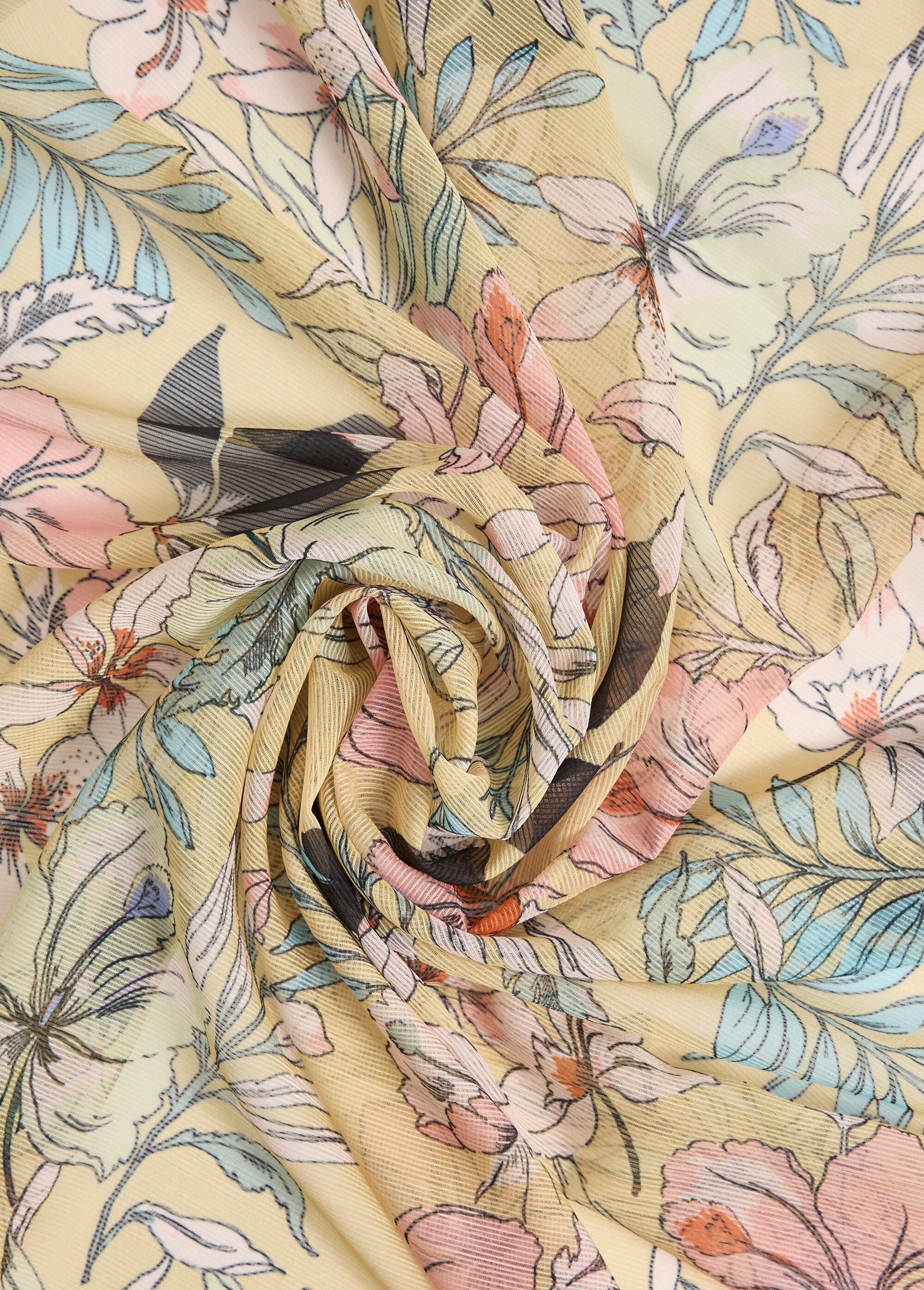 Coupon tissu voile imprimé fleurs 2J ROSE COT102693 FA1