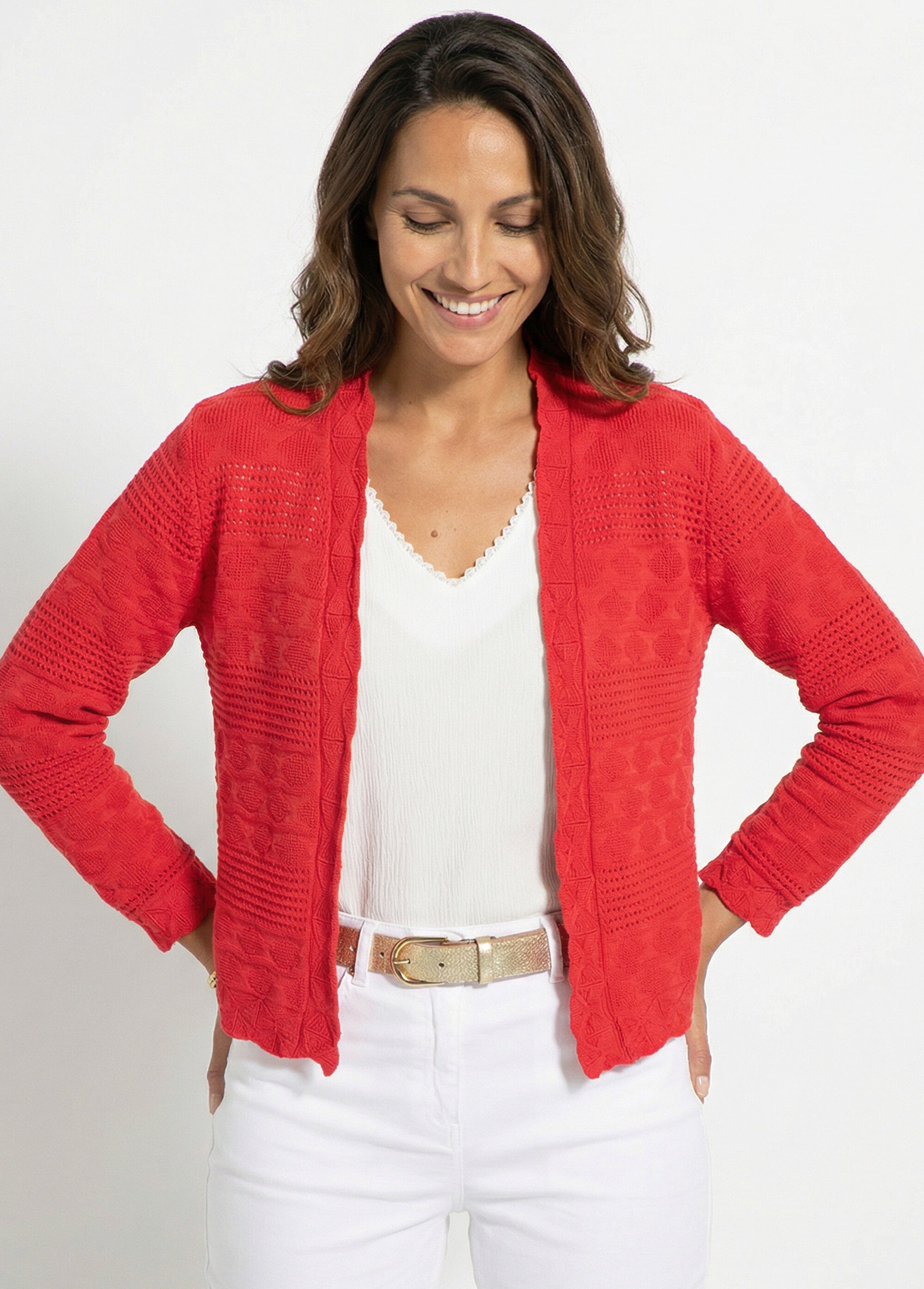 Gilet court bord à bord manches longues Femme Orange MACARONS MV1