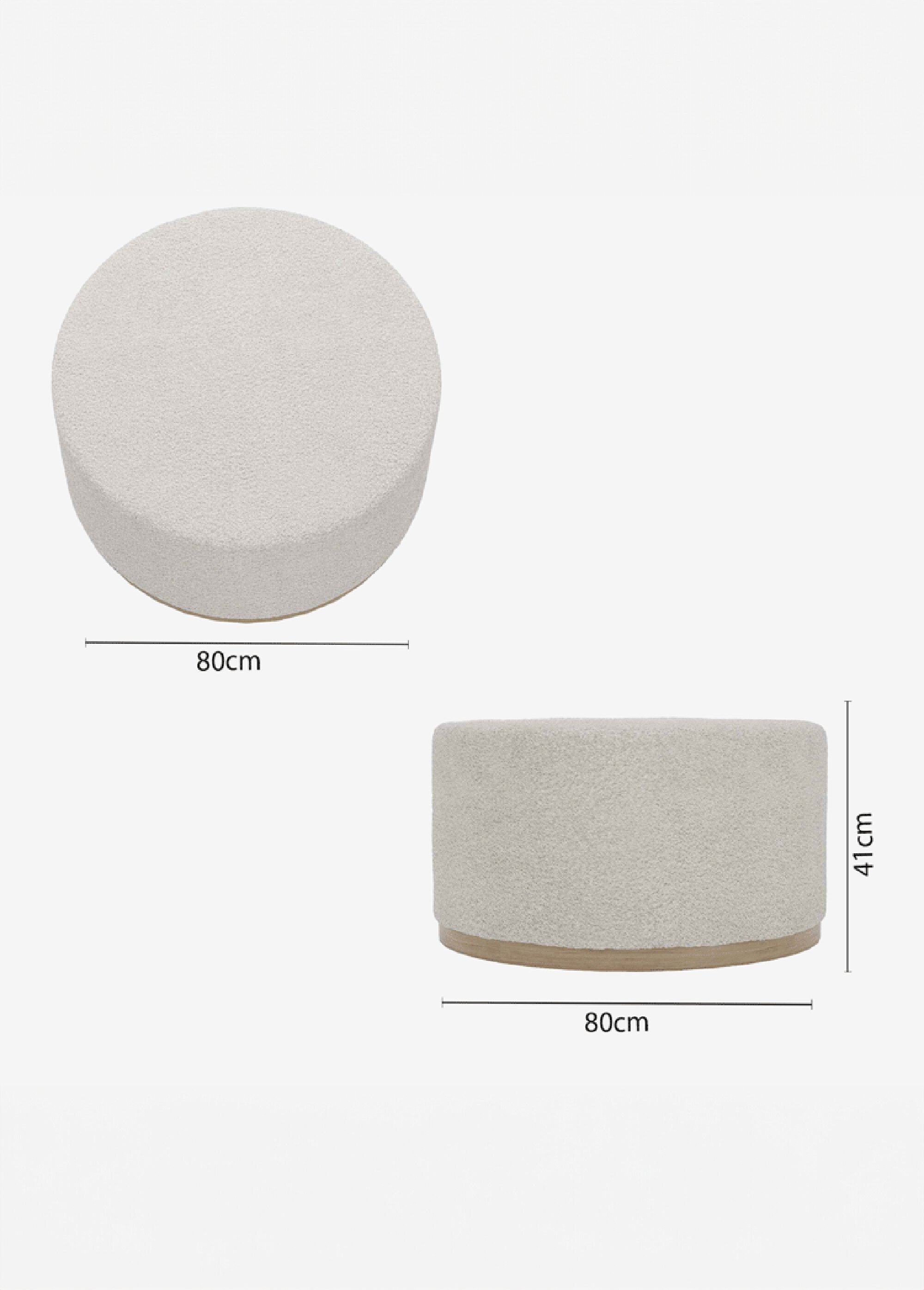 Grand pouf rond en bouclette, base bois BLANC POT-VICTOR DE1