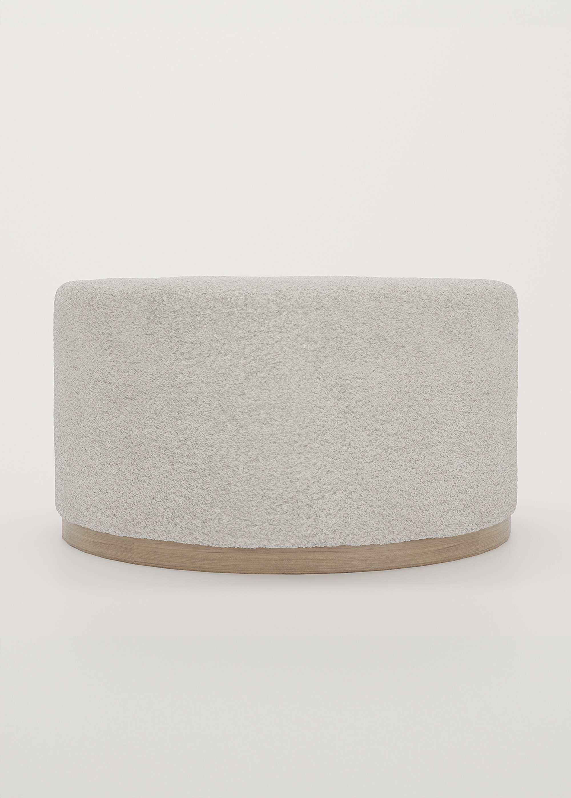 Grand pouf rond en bouclette, base bois BLANC POT-VICTOR FA1
