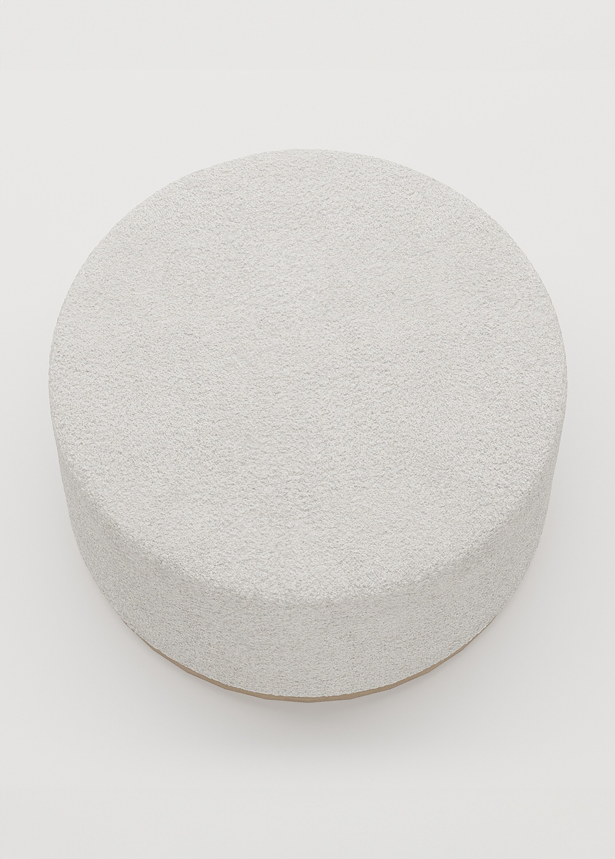 Grand pouf rond en bouclette, base bois BLANC POT-VICTOR OV1