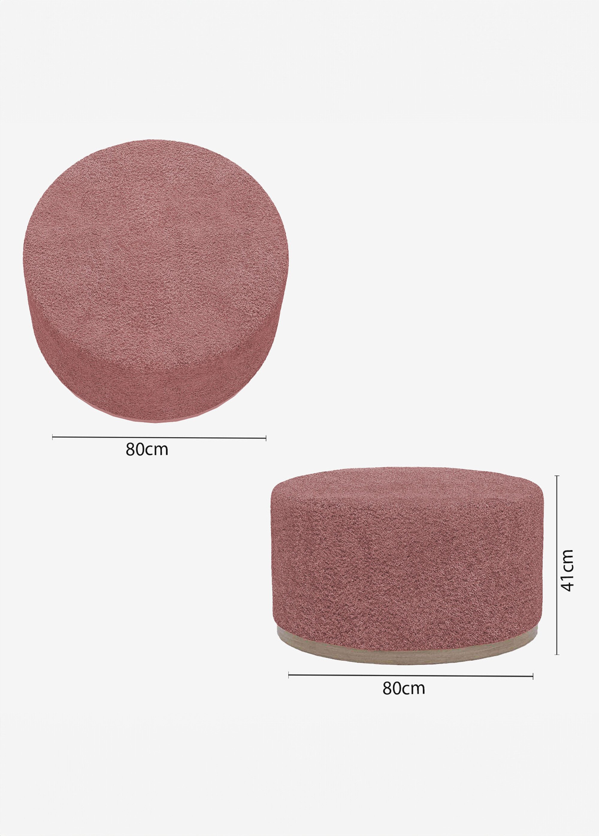 Grand pouf rond en bouclette, base bois ROSE POT-VICTOR DE1