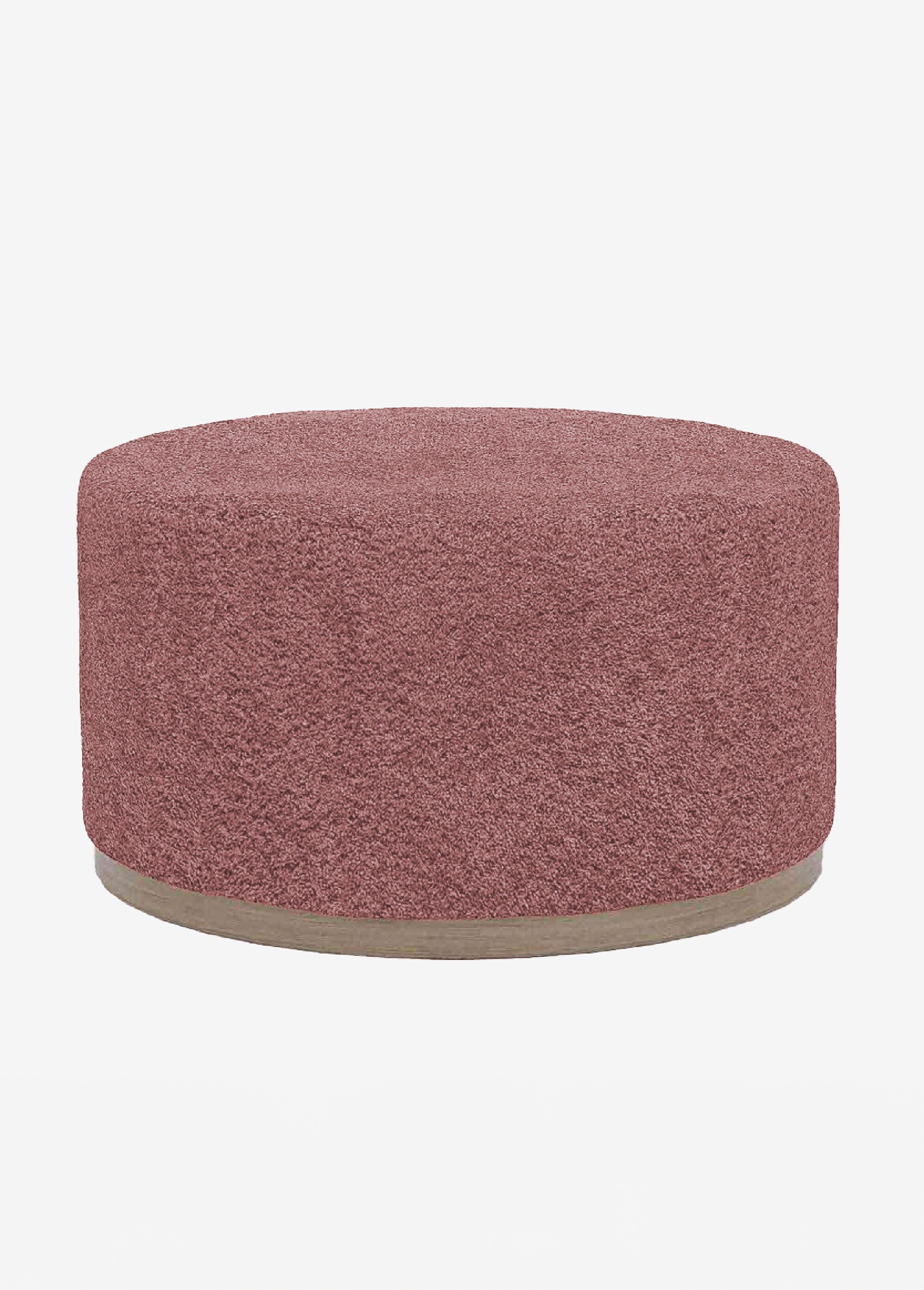 Grand pouf rond en bouclette, base bois ROSE POT-VICTOR FA1