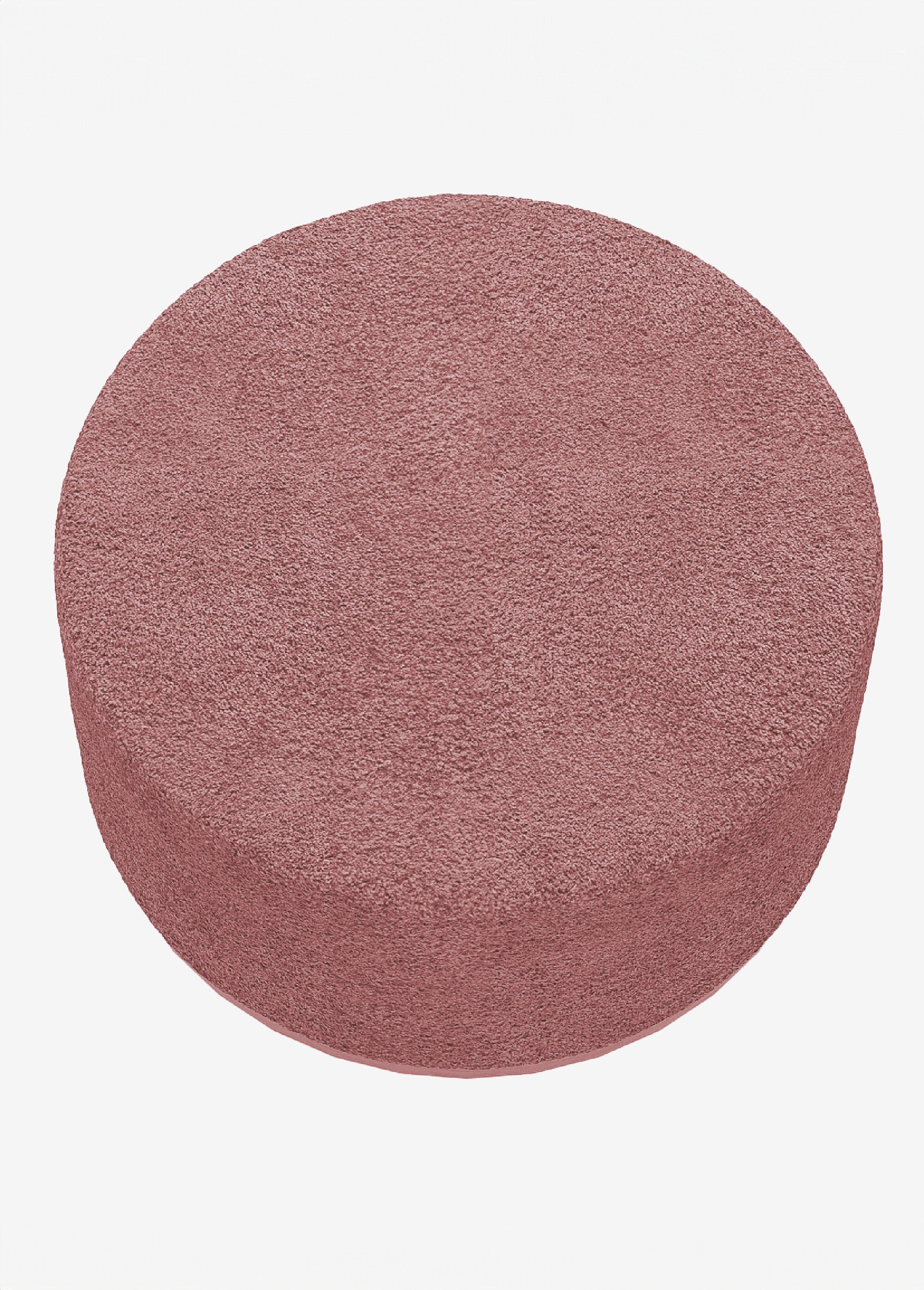 Grand pouf rond en bouclette, base bois ROSE POT-VICTOR OV1