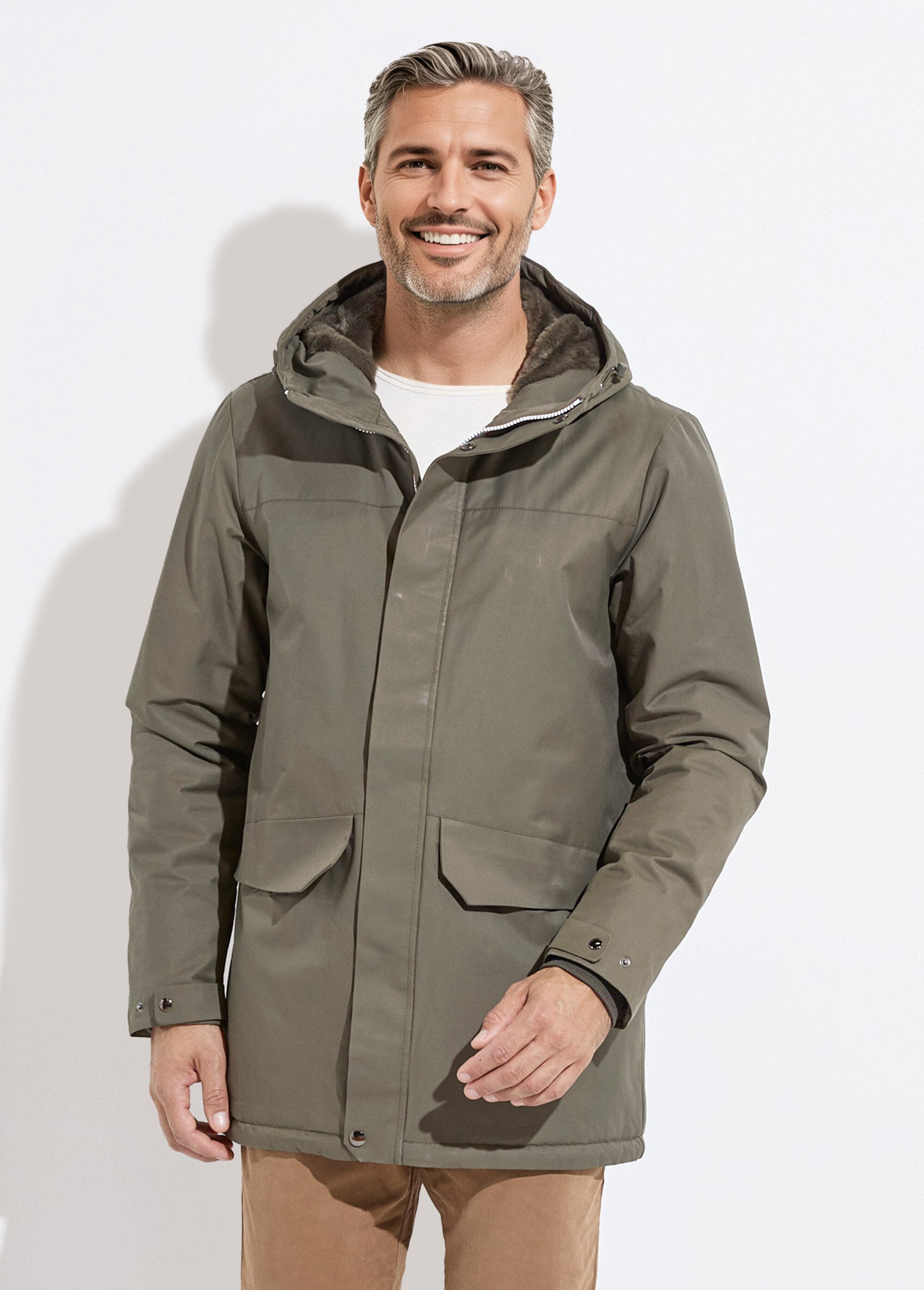 Parka à capuche intérieur fourrure Homme Vert LAU6039 FA1