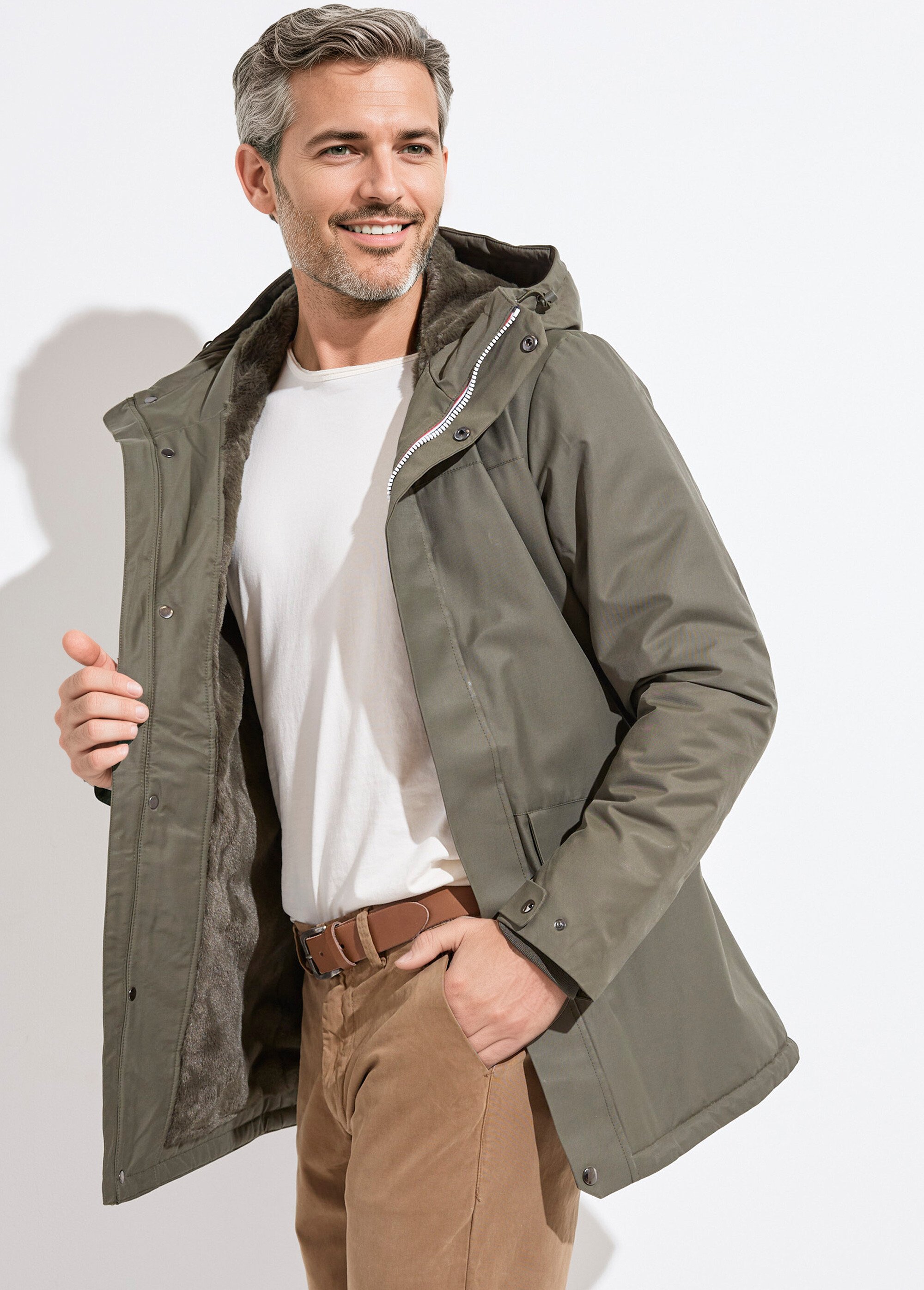 Parka à capuche intérieur fourrure Homme Vert LAU6039 MV1