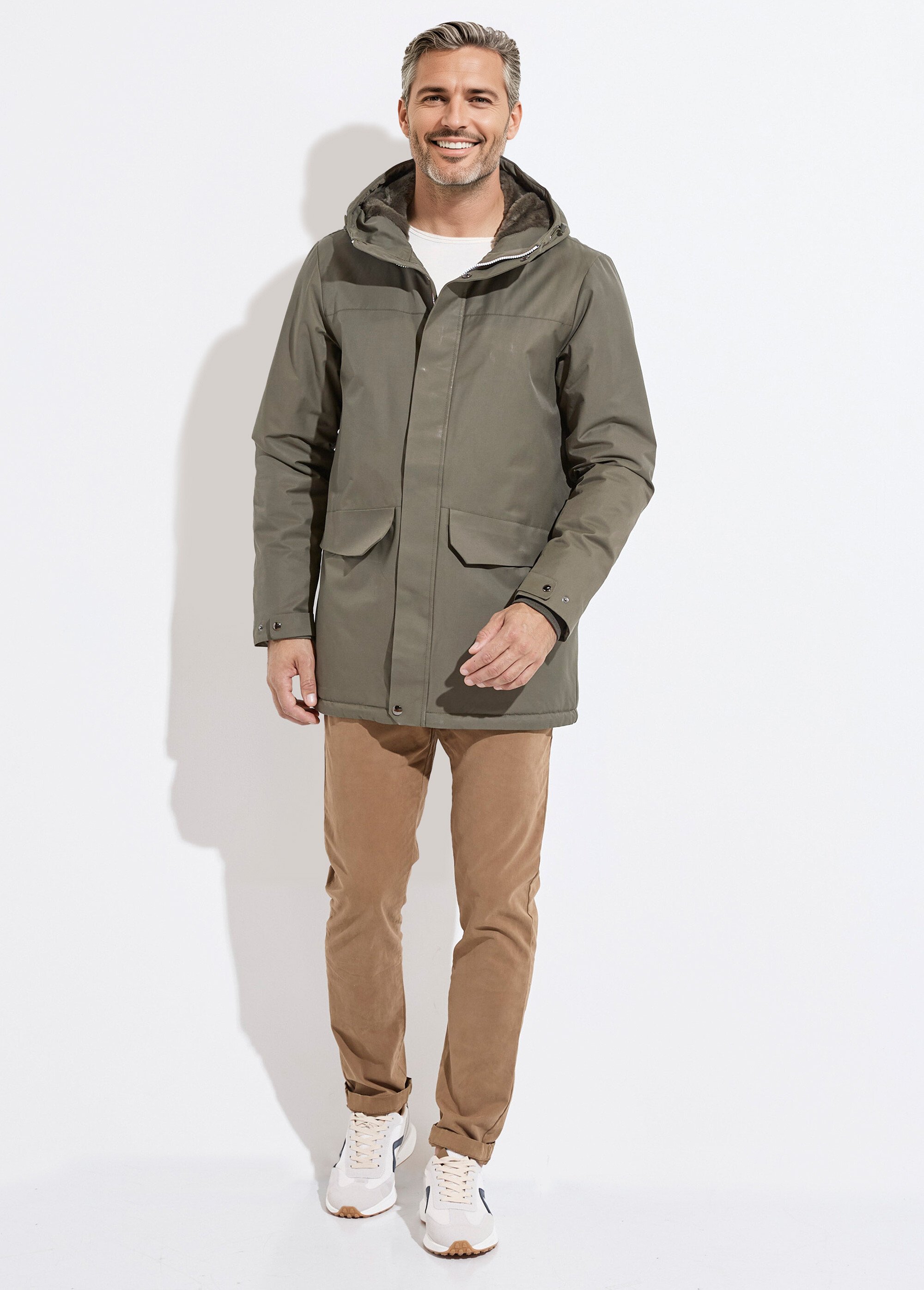 Parka à capuche intérieur fourrure Homme Vert LAU6039 SF1