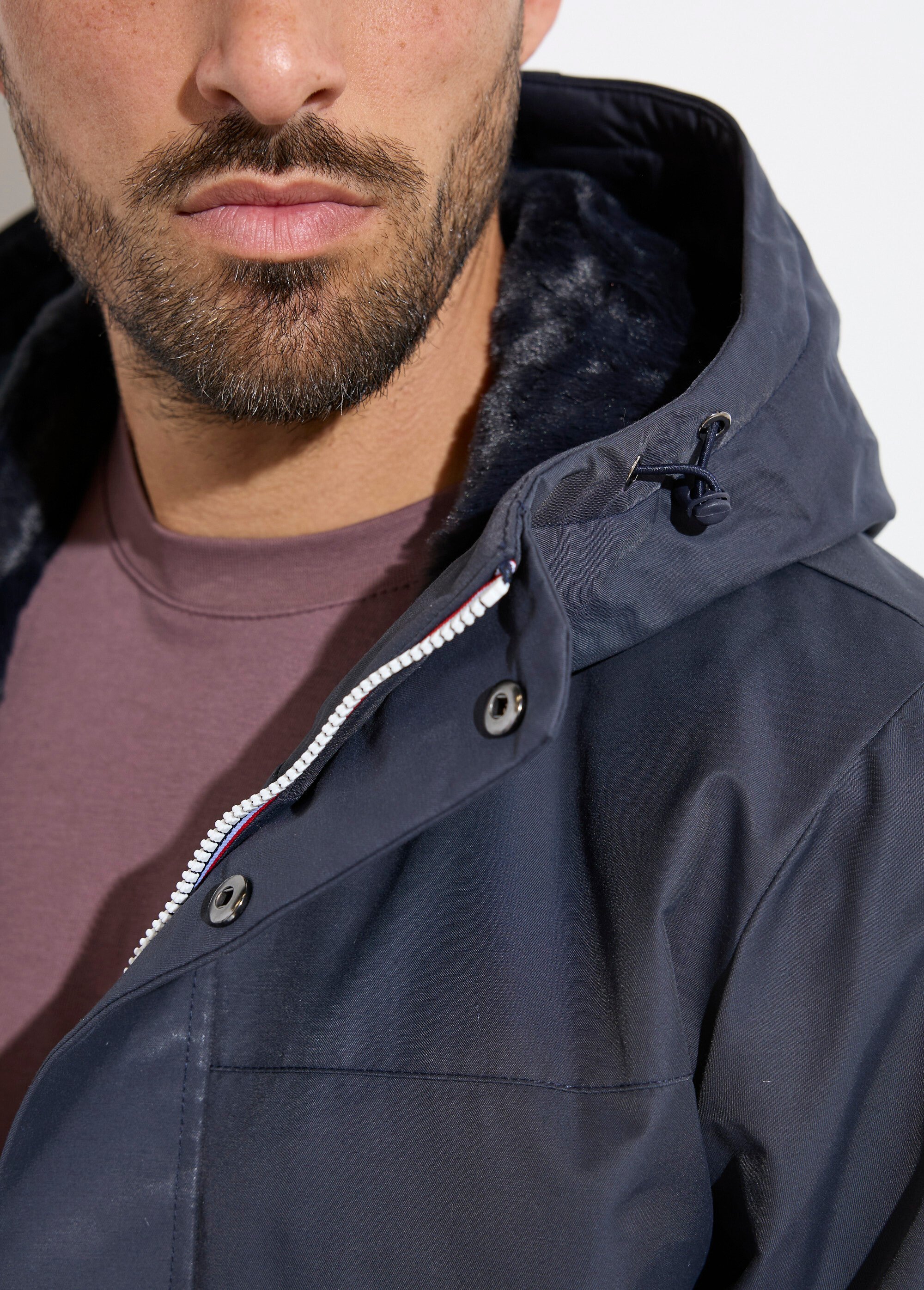 Parka à capuche intérieur fourrure Homme Bleu LAU6039 DE1