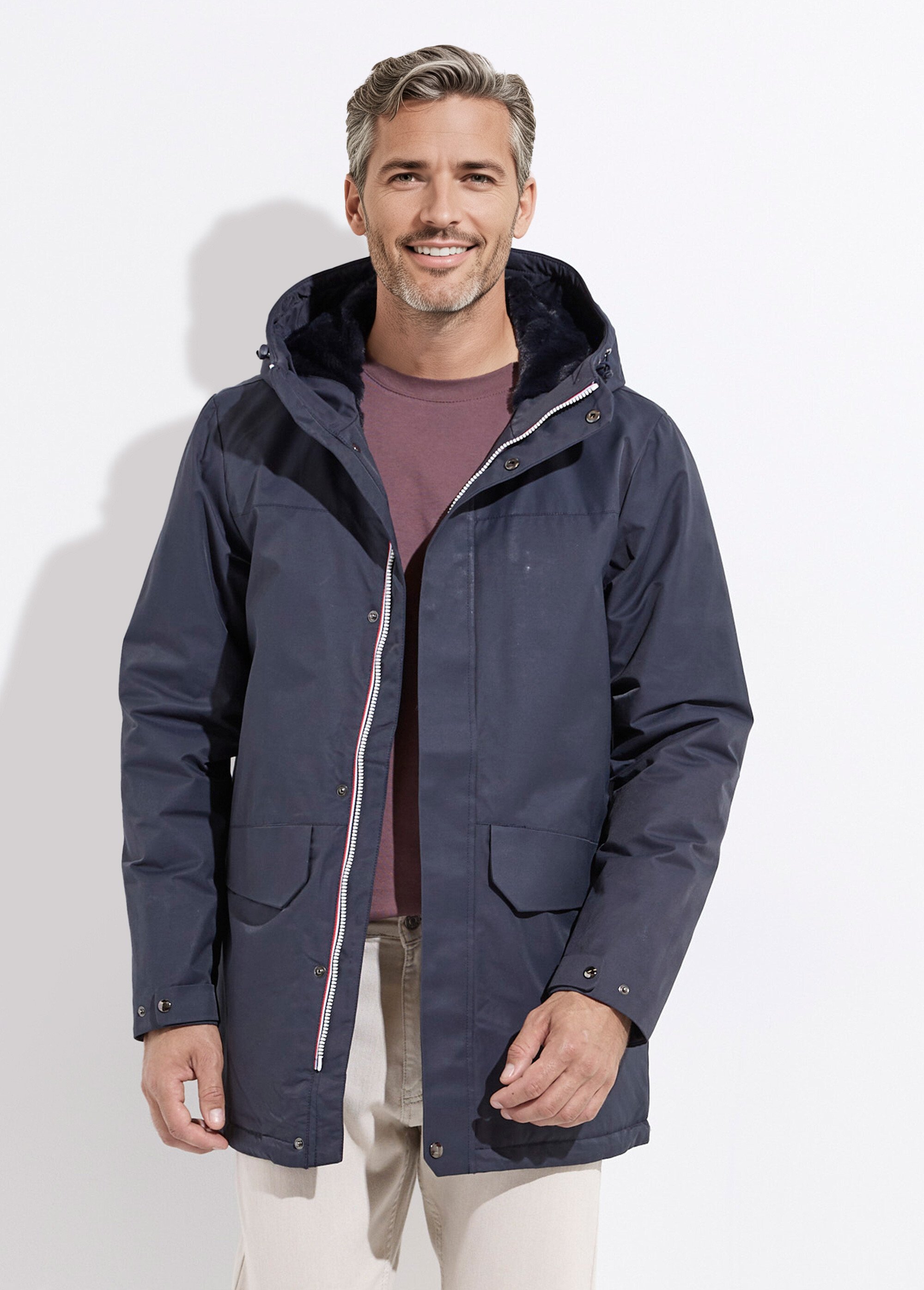 Parka à capuche intérieur fourrure Homme Bleu LAU6039 FA1