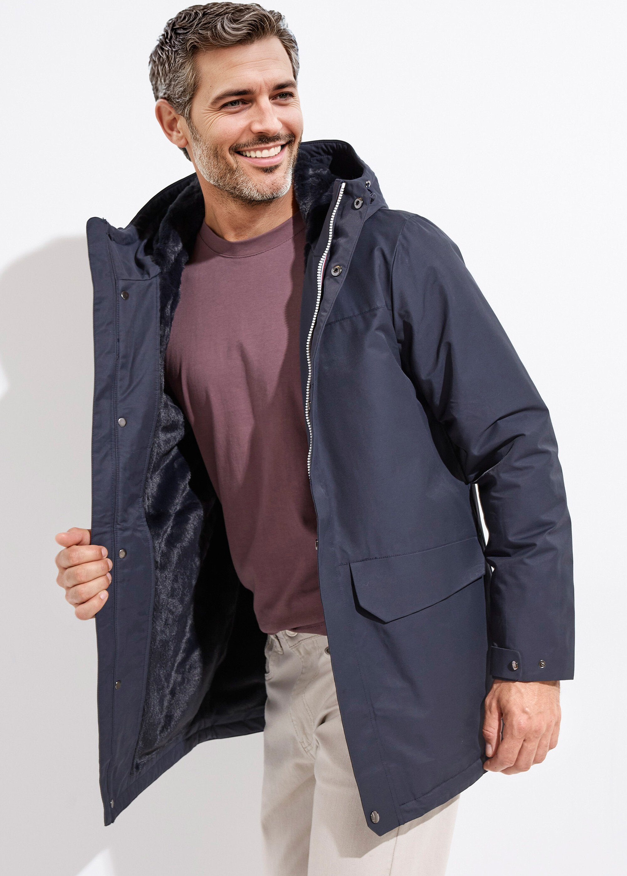 Parka à capuche intérieur fourrure Homme Bleu LAU6039 MV1