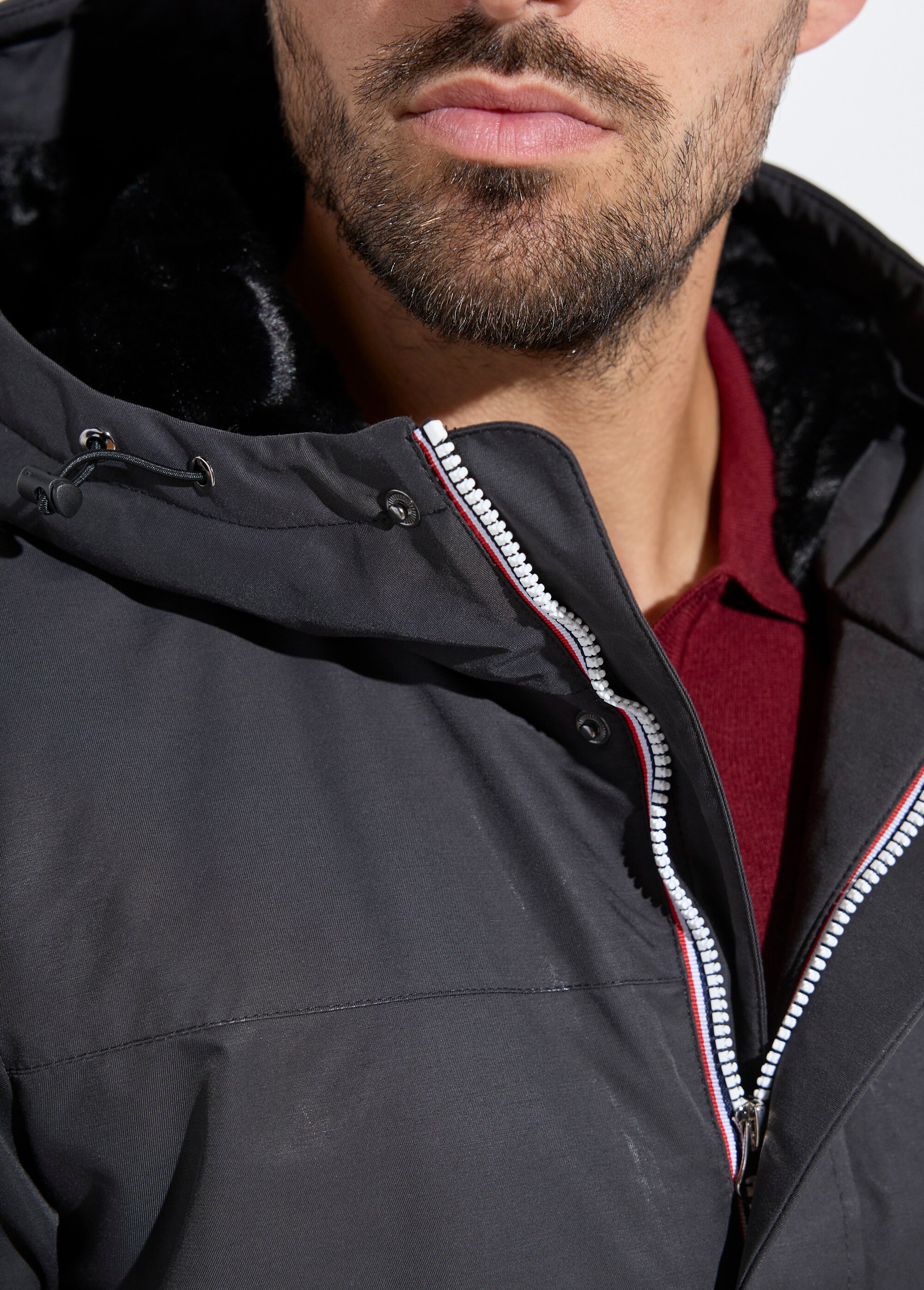 Parka à capuche intérieur fourrure Homme Noir LAU6039 DE1