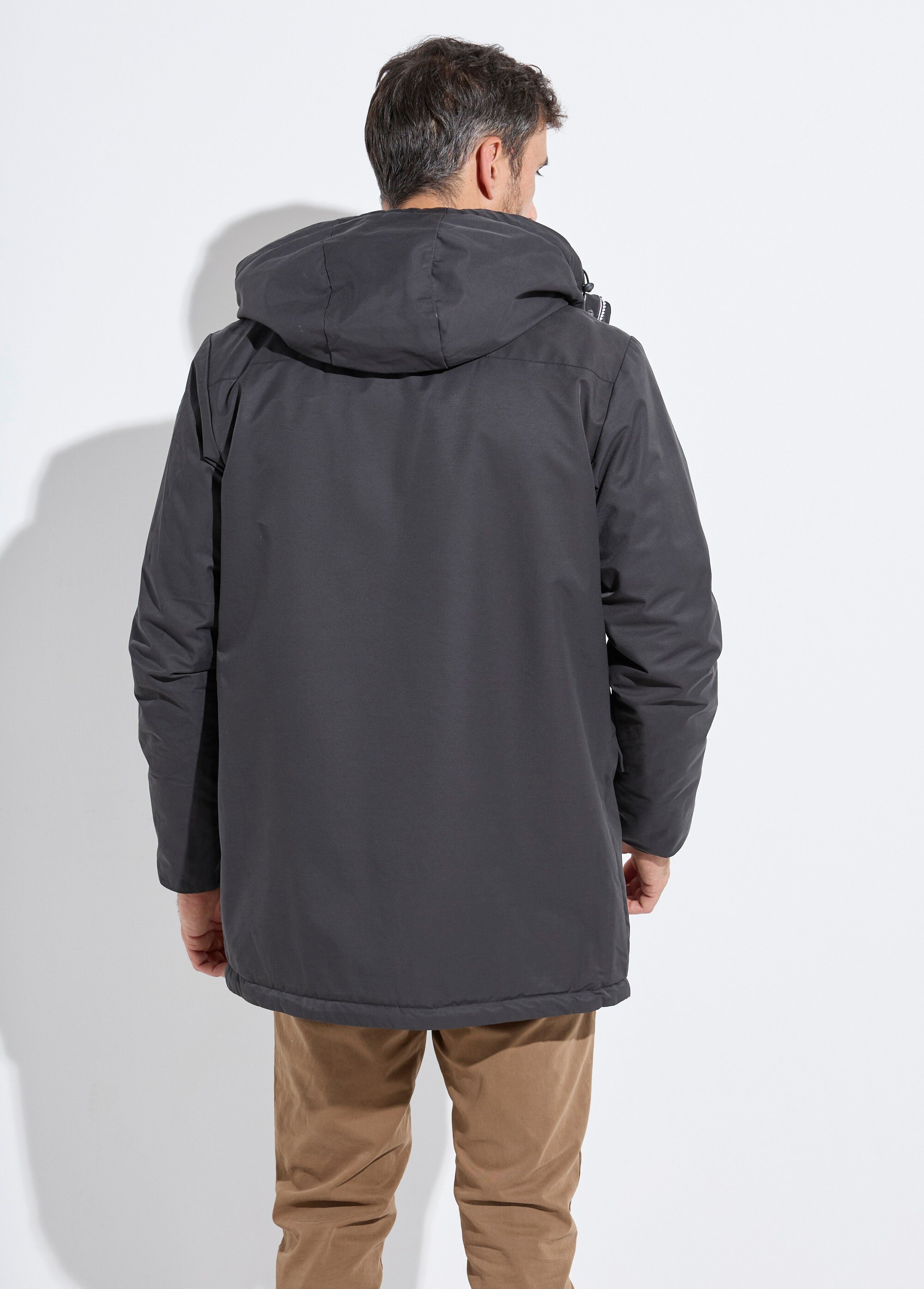 Parka à capuche intérieur fourrure Homme Noir LAU6039 DO1