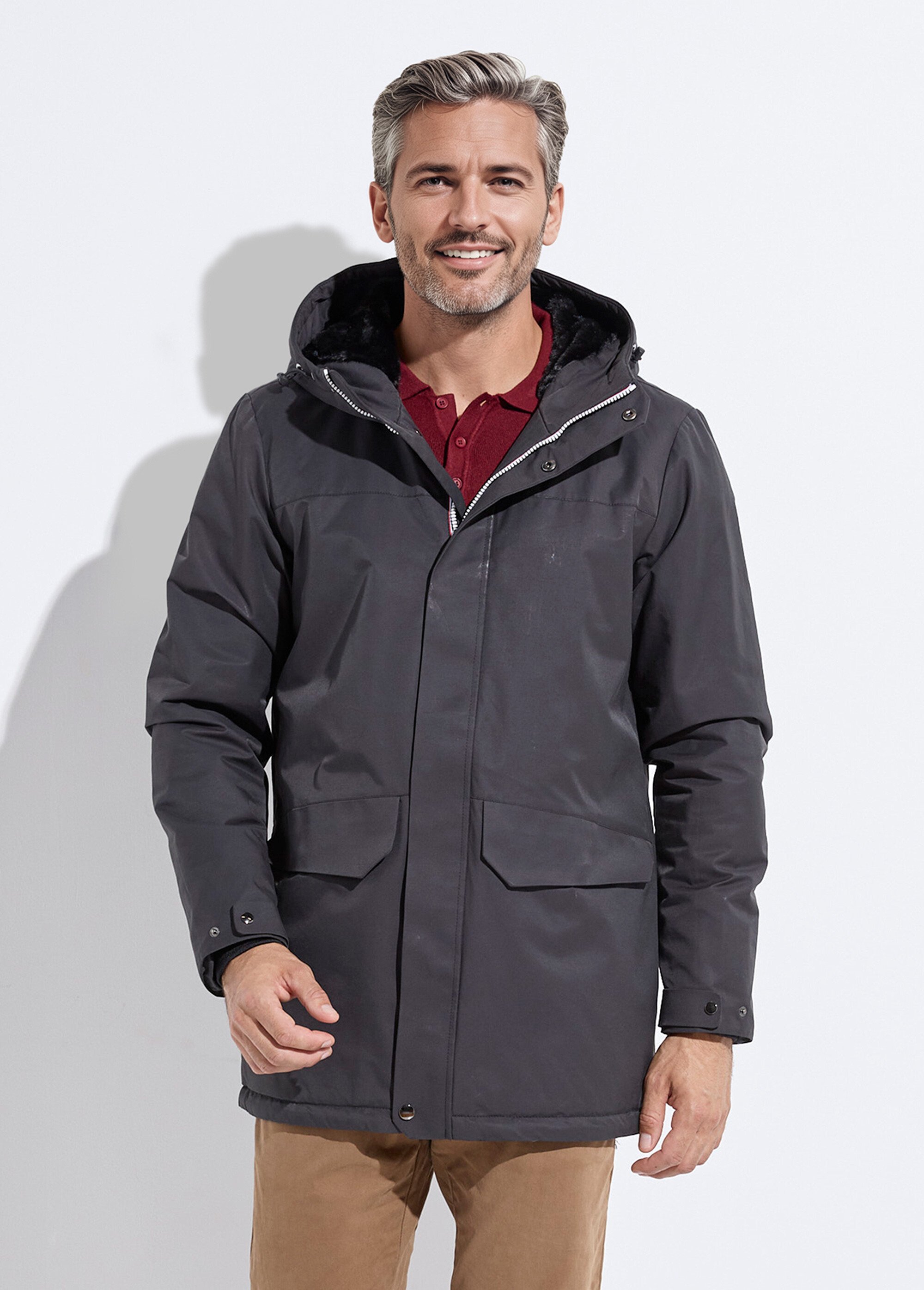 Parka à capuche intérieur fourrure Homme Noir LAU6039 FA1