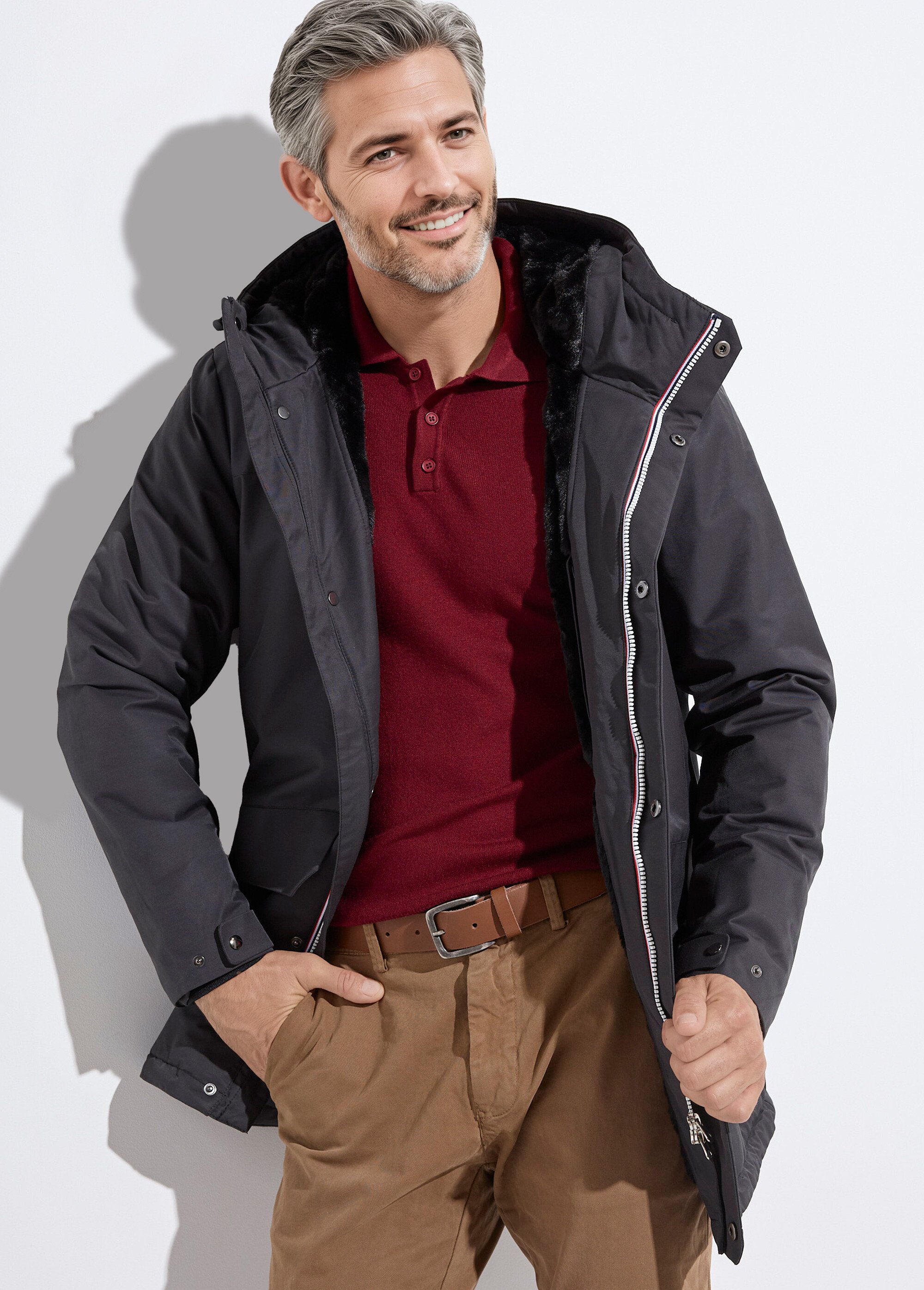 Parka à capuche intérieur fourrure Homme Noir LAU6039 MV1