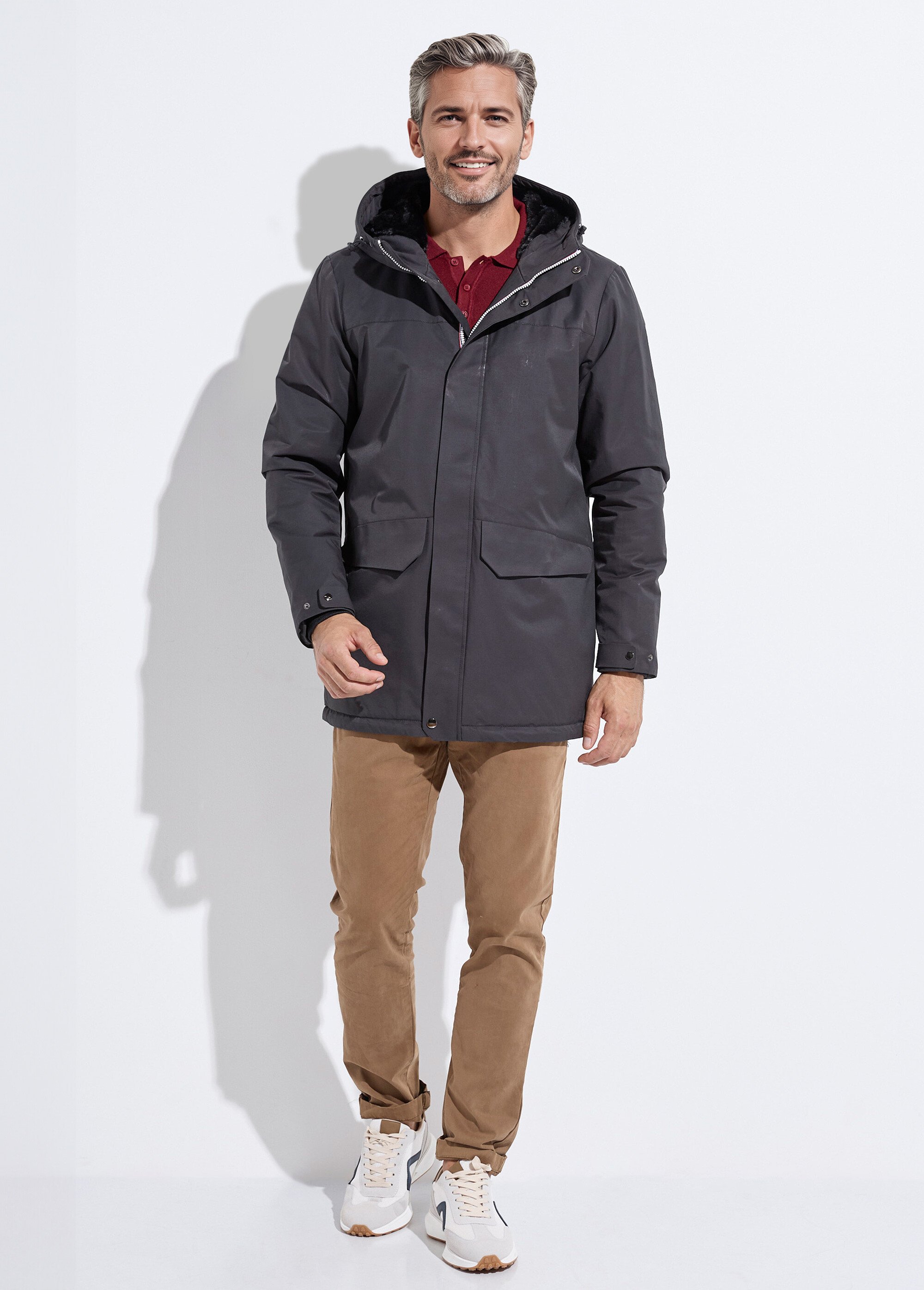 Parka à capuche intérieur fourrure Homme Noir LAU6039 SF1