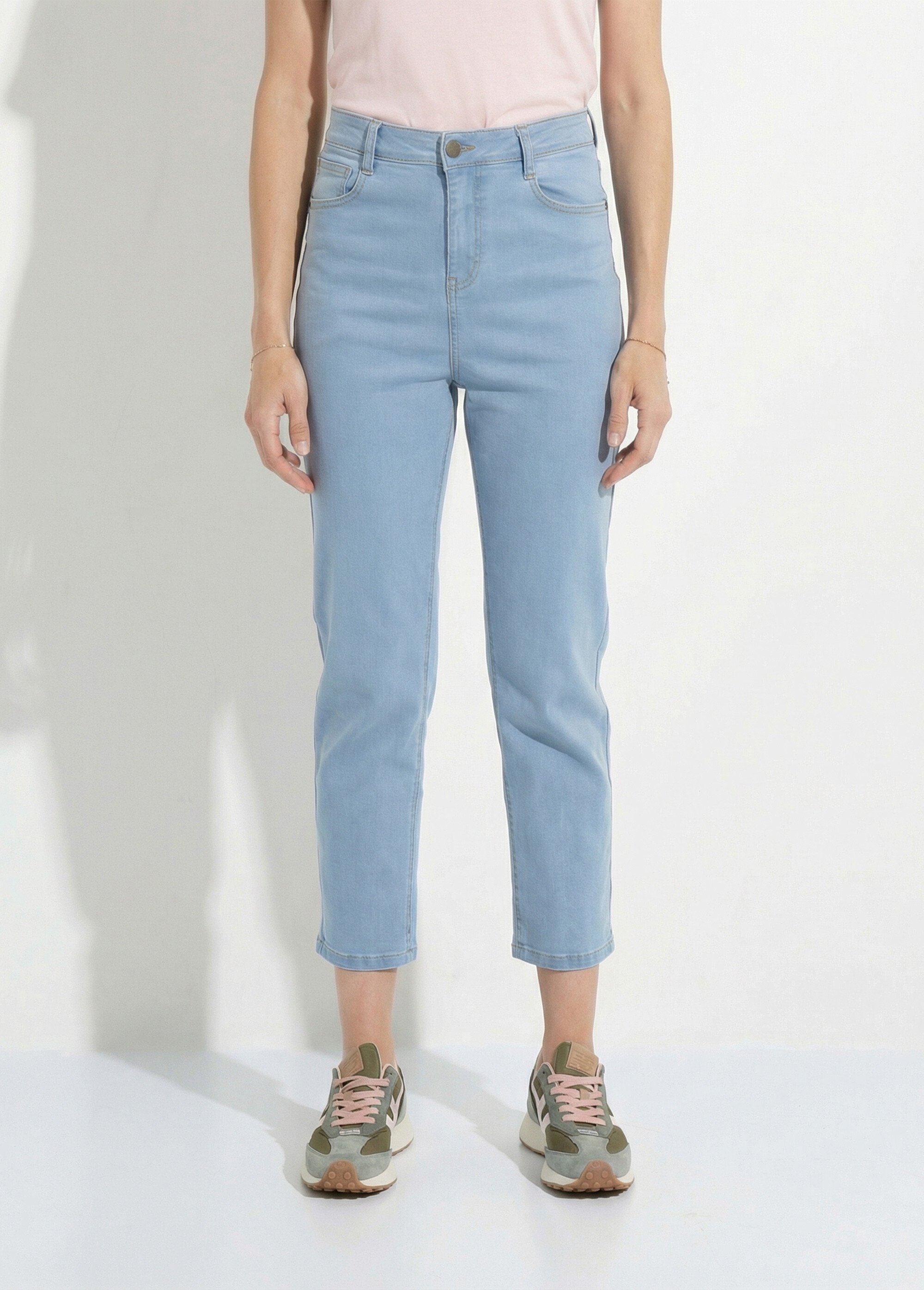 Jean taille haute coupe droite 7/8ème Femme BLEACHED NOURIA FA1