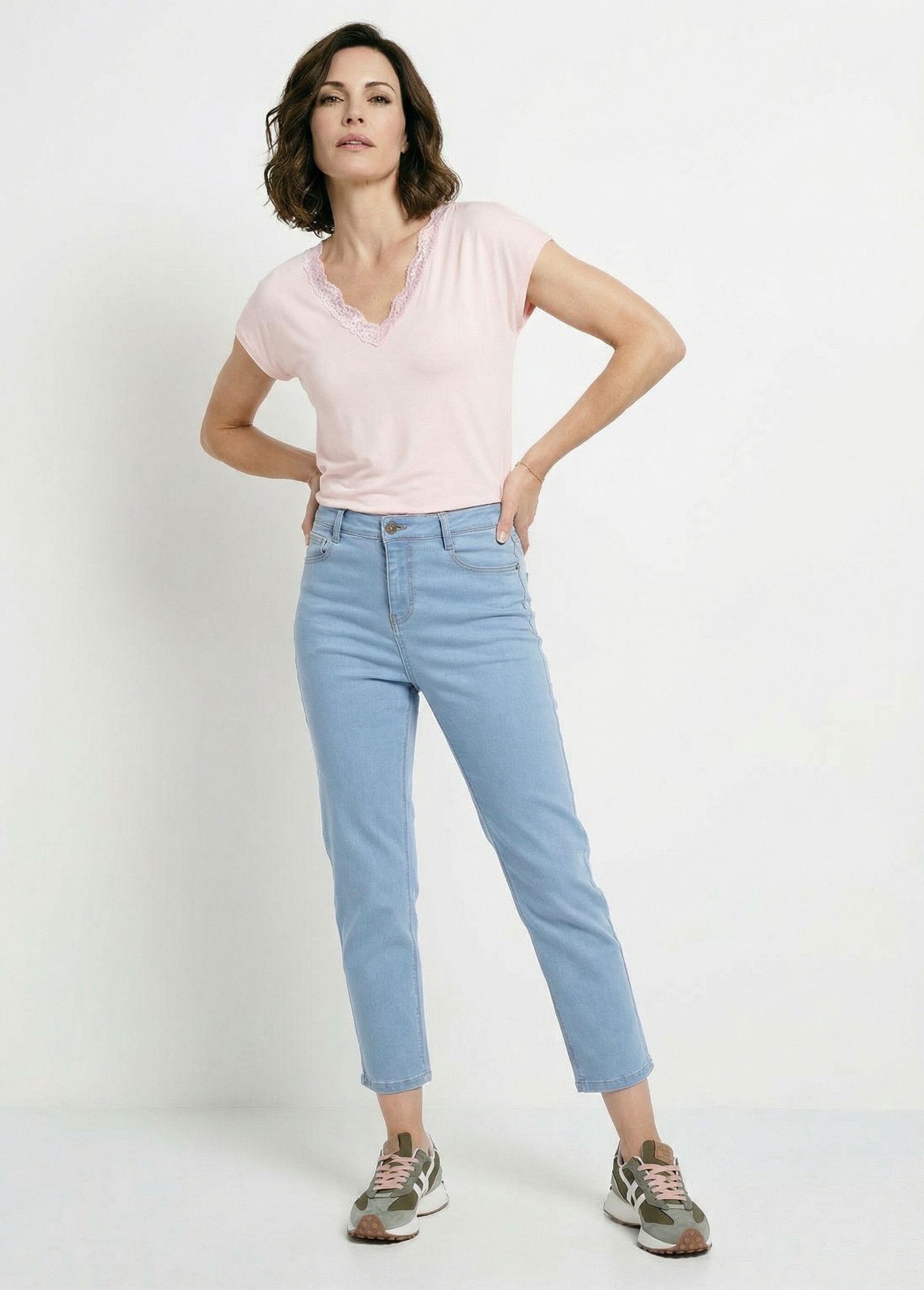 Jean taille haute coupe droite 7/8ème Femme BLEACHED NOURIA MV1