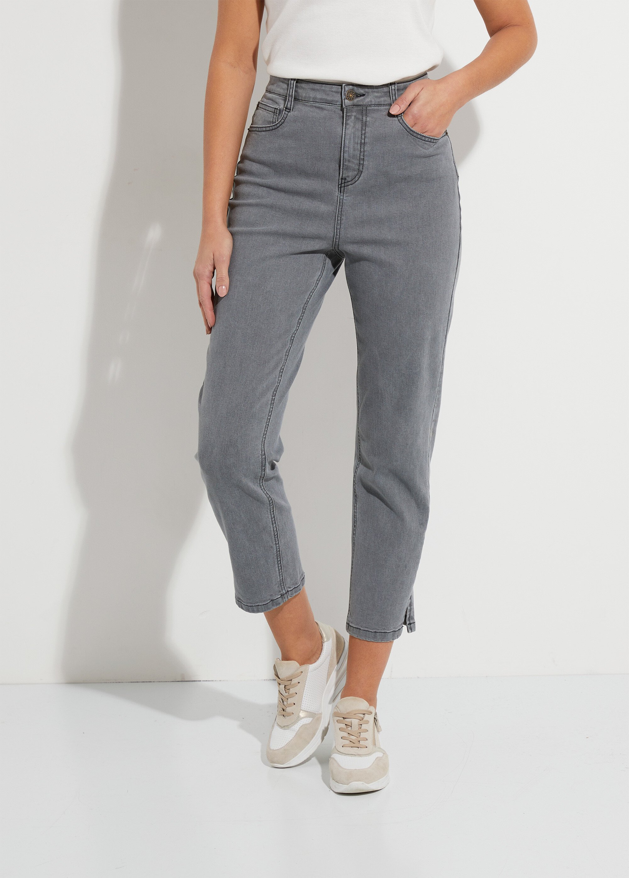 Jean taille haute coupe droite 7/8ème Femme Gris NOURIA FA1