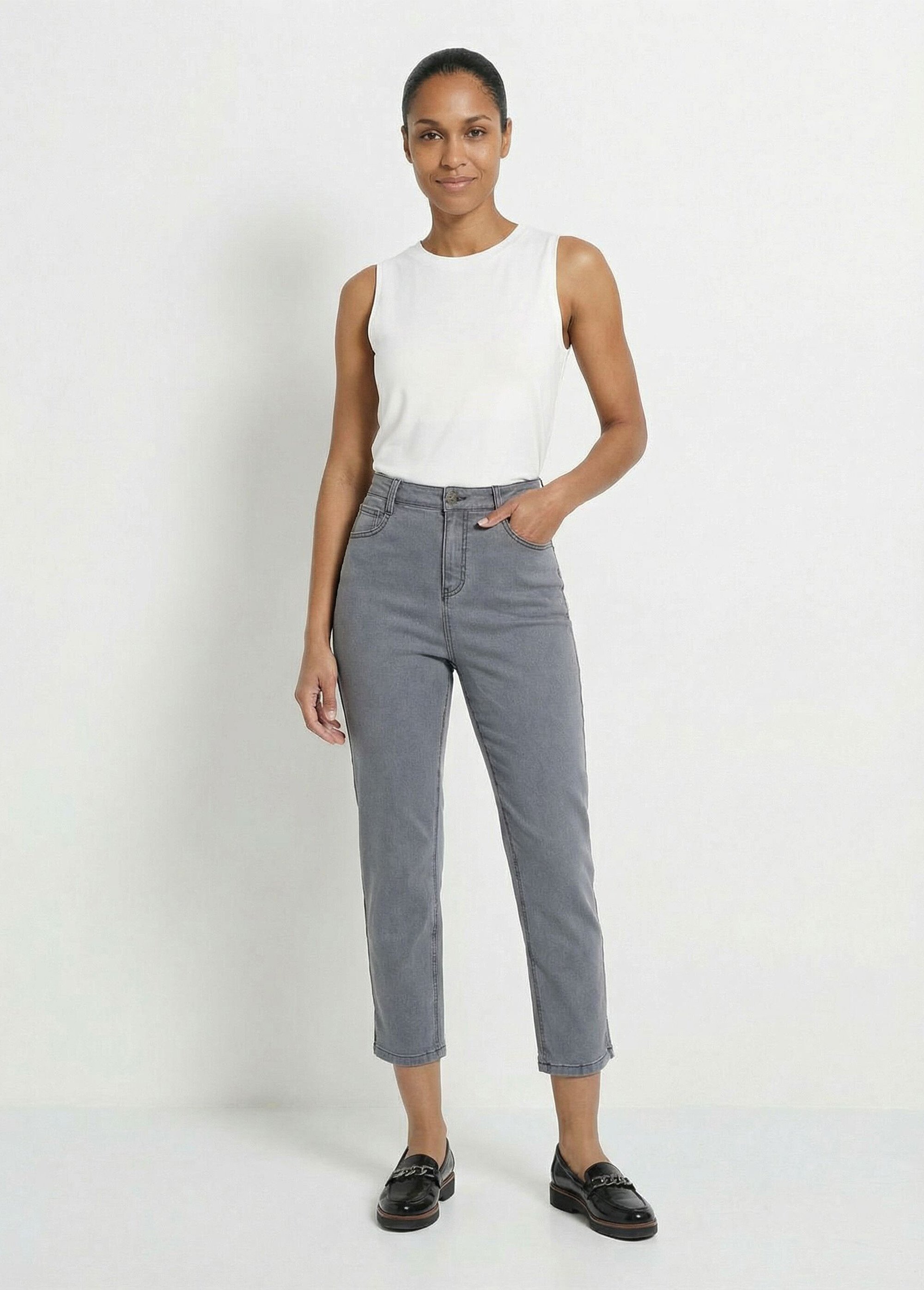 Jean taille haute coupe droite 7/8ème Femme Gris NOURIA SF1