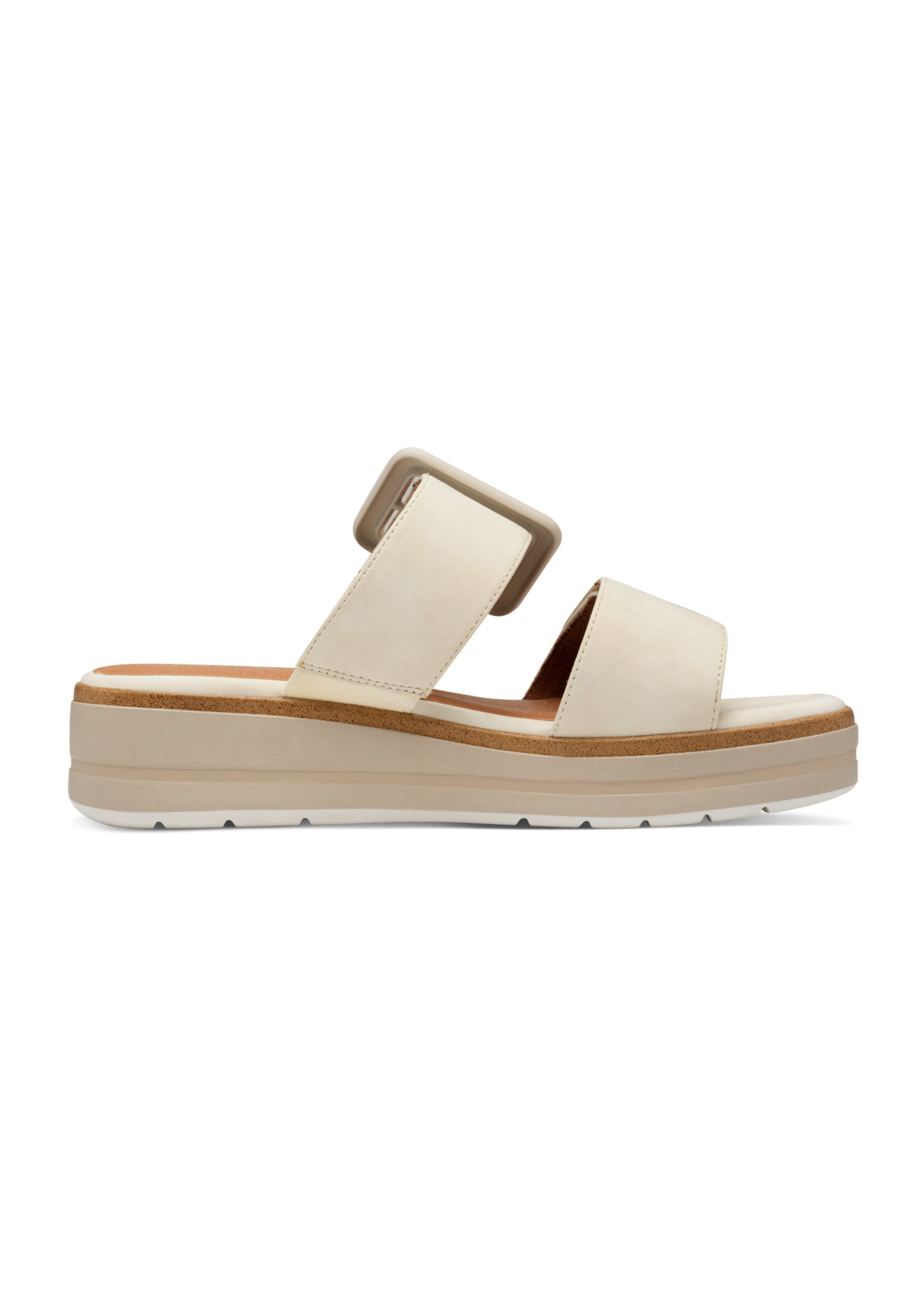 Mules 2 brides avec semelle compensée Femme Beige JAN82727142 DR1