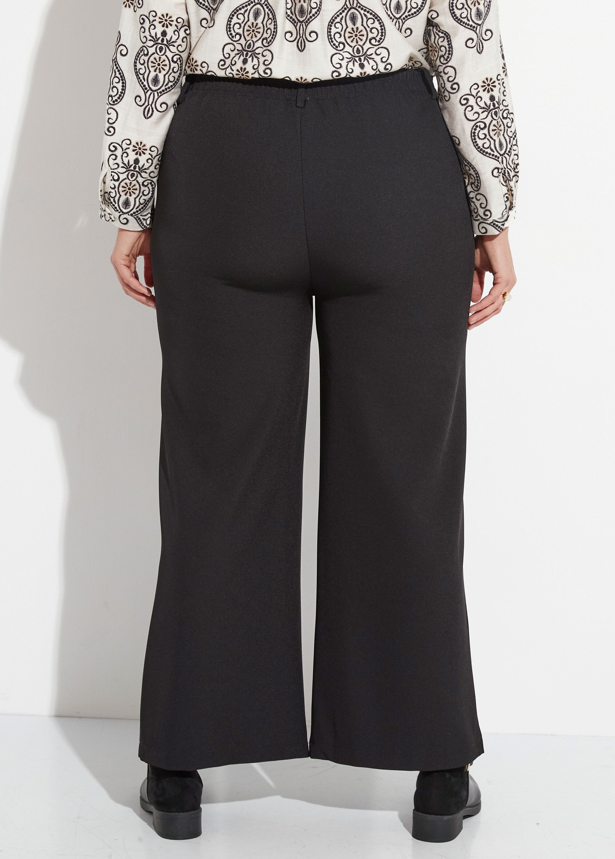 Pantalon en twill léger coupe large Femme Grande Taille Noir CHY-AB026 DO1