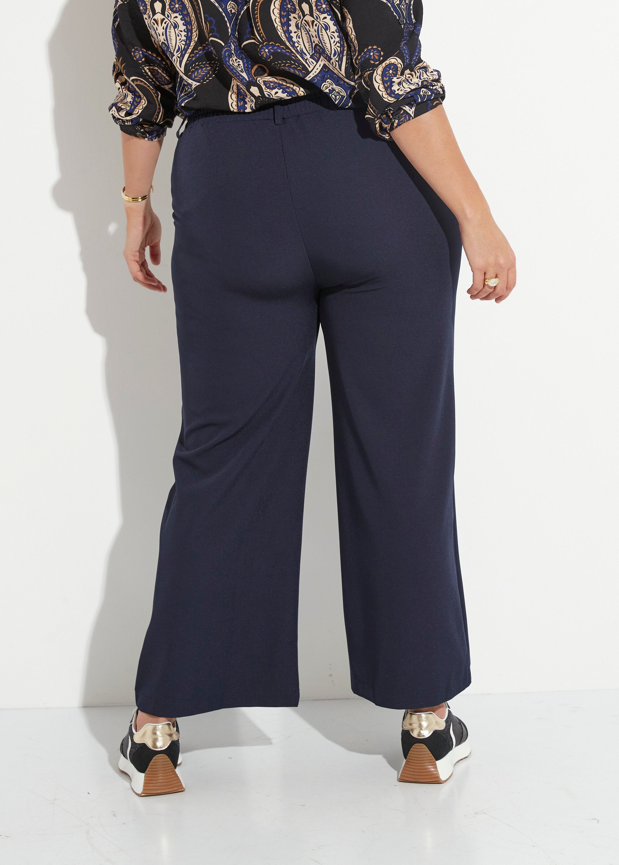 Pantalon en twill léger coupe large Femme Grande Taille Bleu CHY-AB026 DO1