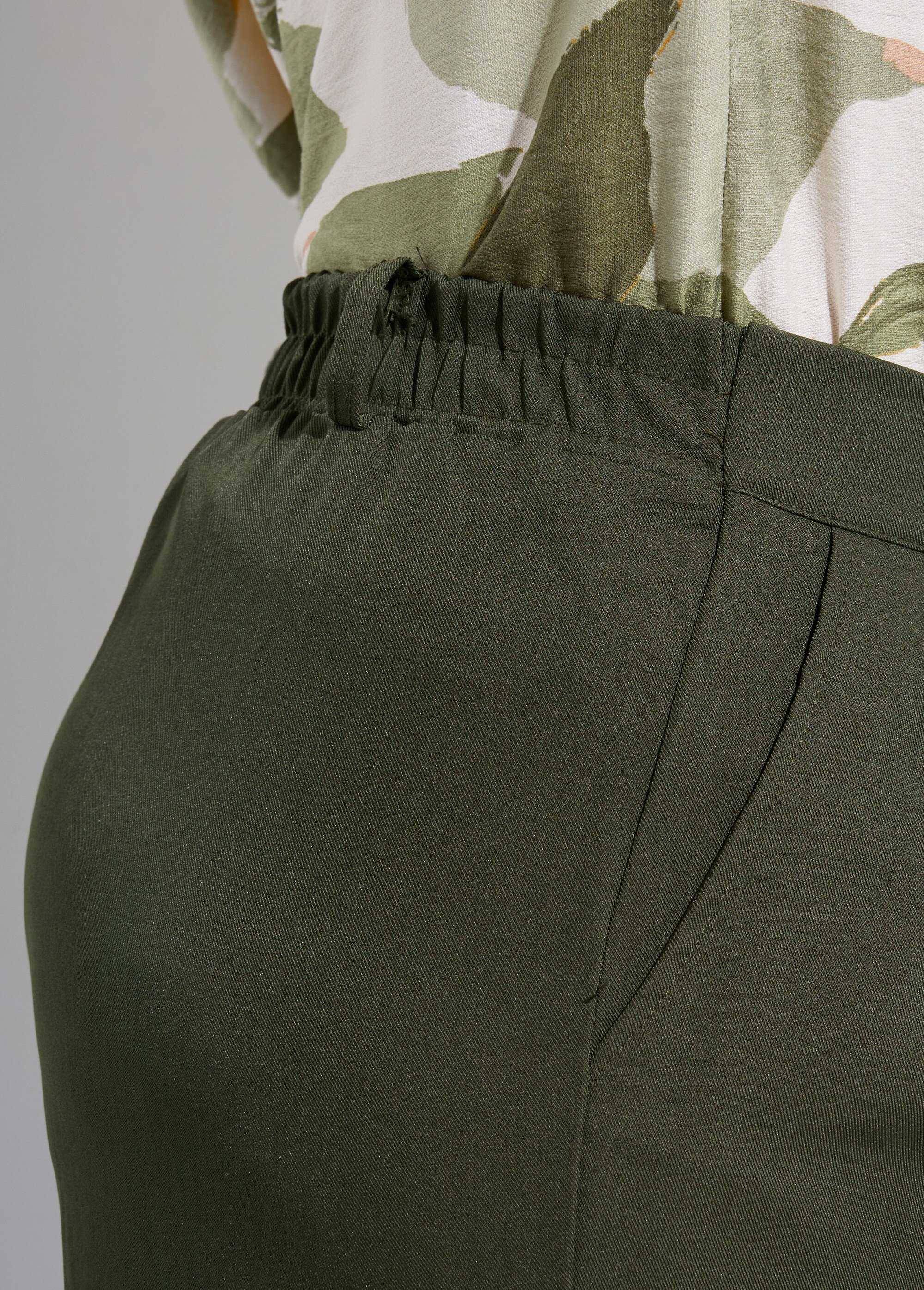 Pantalon en twill léger coupe large Femme Grande Taille Vert CHY-AB026 DE2