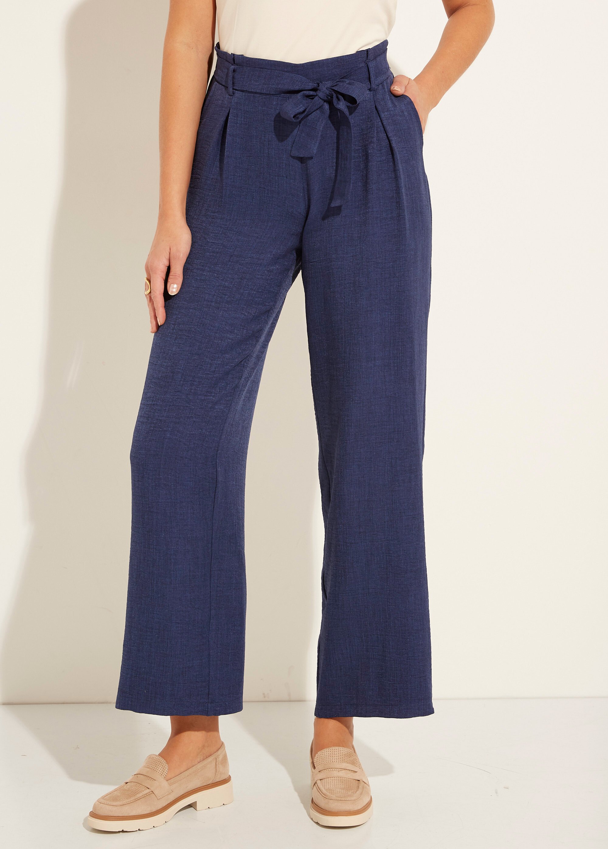 Pantalon large fluide semi élastiqué Femme Bleu NOLARA FA1