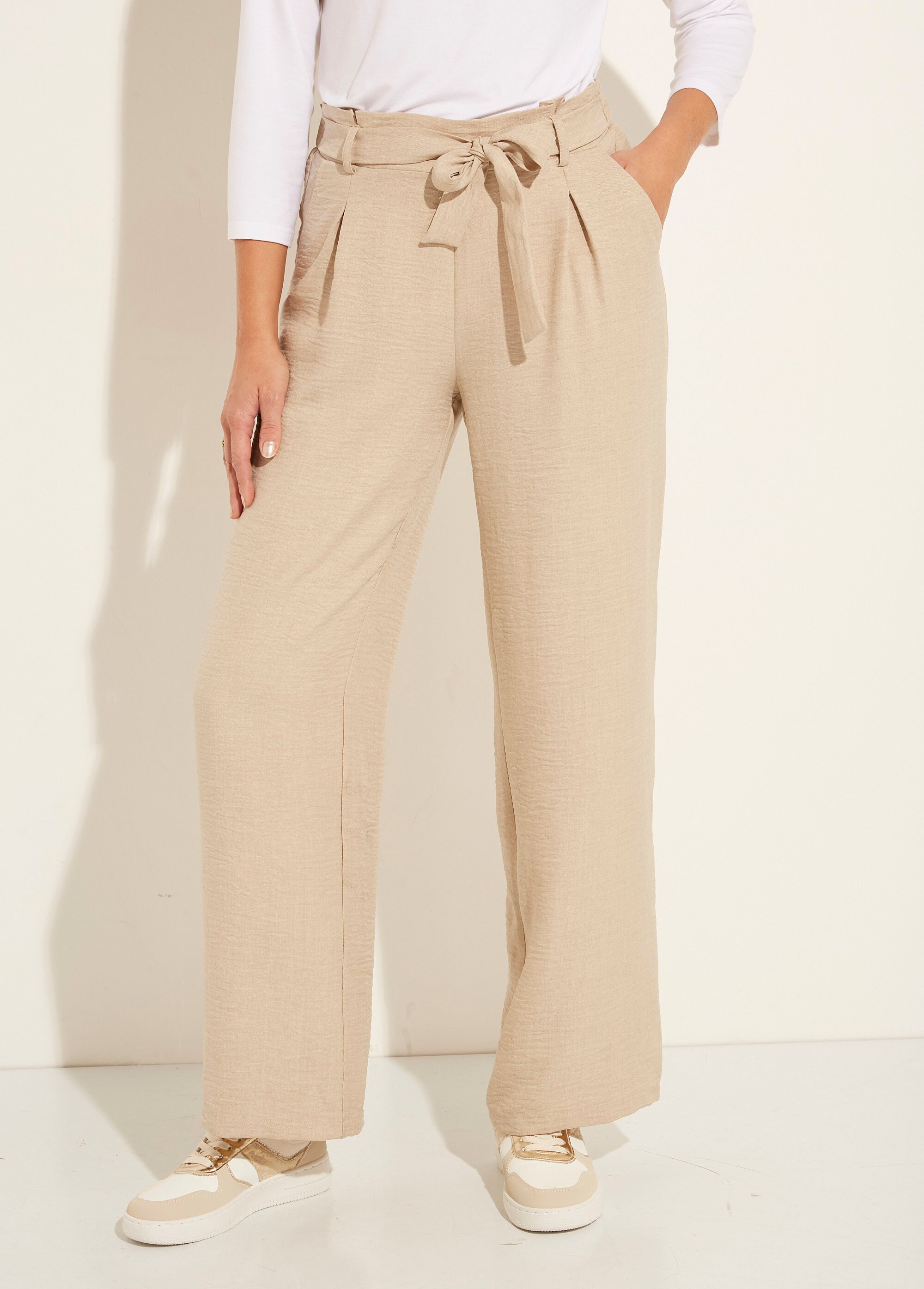 Pantalon large fluide semi élastiqué Femme BEIGE CHINE NOLARA FA1