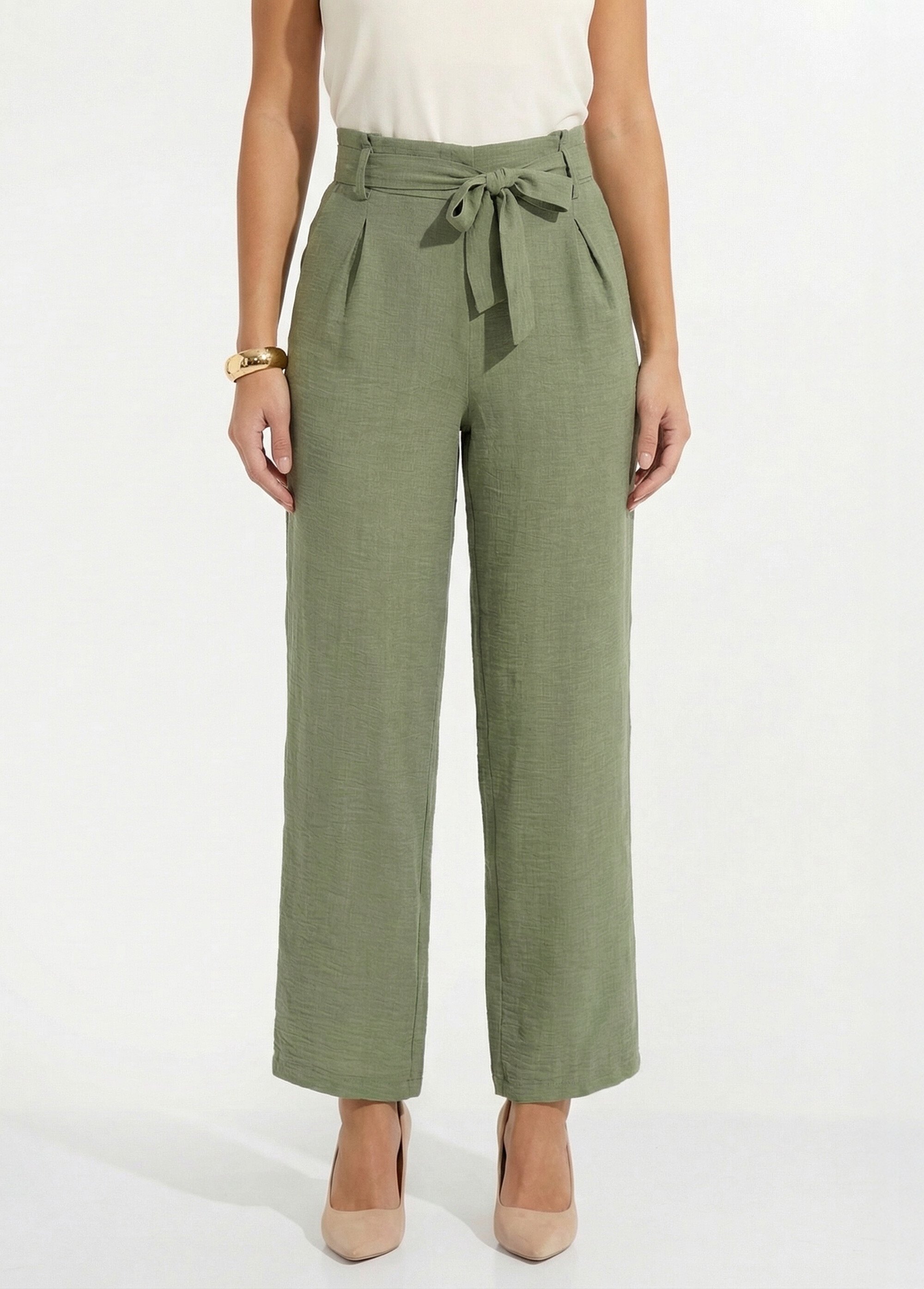 Pantalon large fluide semi élastiqué Femme VERT SAUGE NOLARA FA1