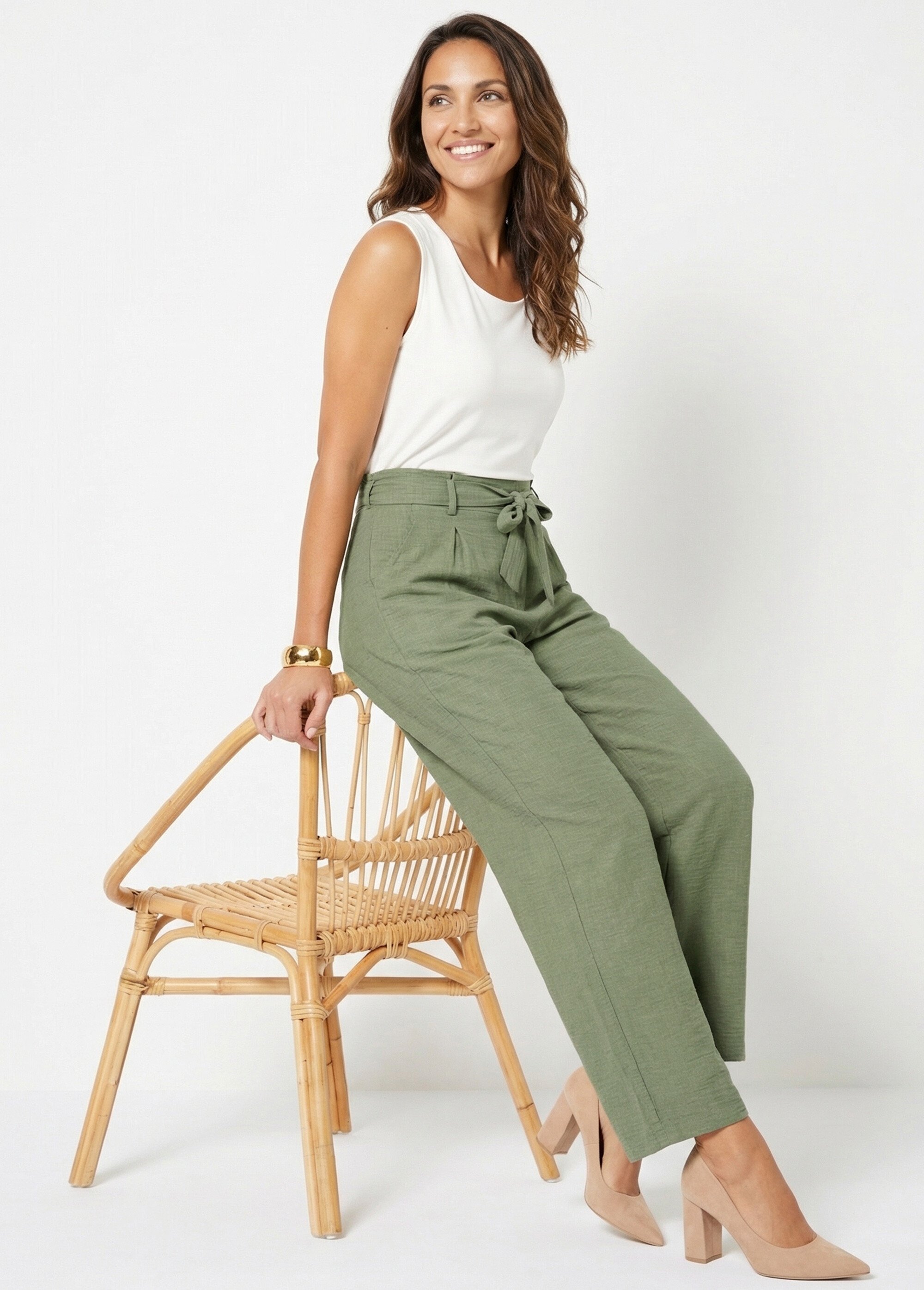 Pantalon large fluide semi élastiqué Femme VERT SAUGE NOLARA MV1