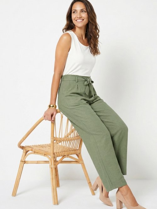 Pantalon large fluide semi élastiqué Femme VERT SAUGE NOLARA MV1