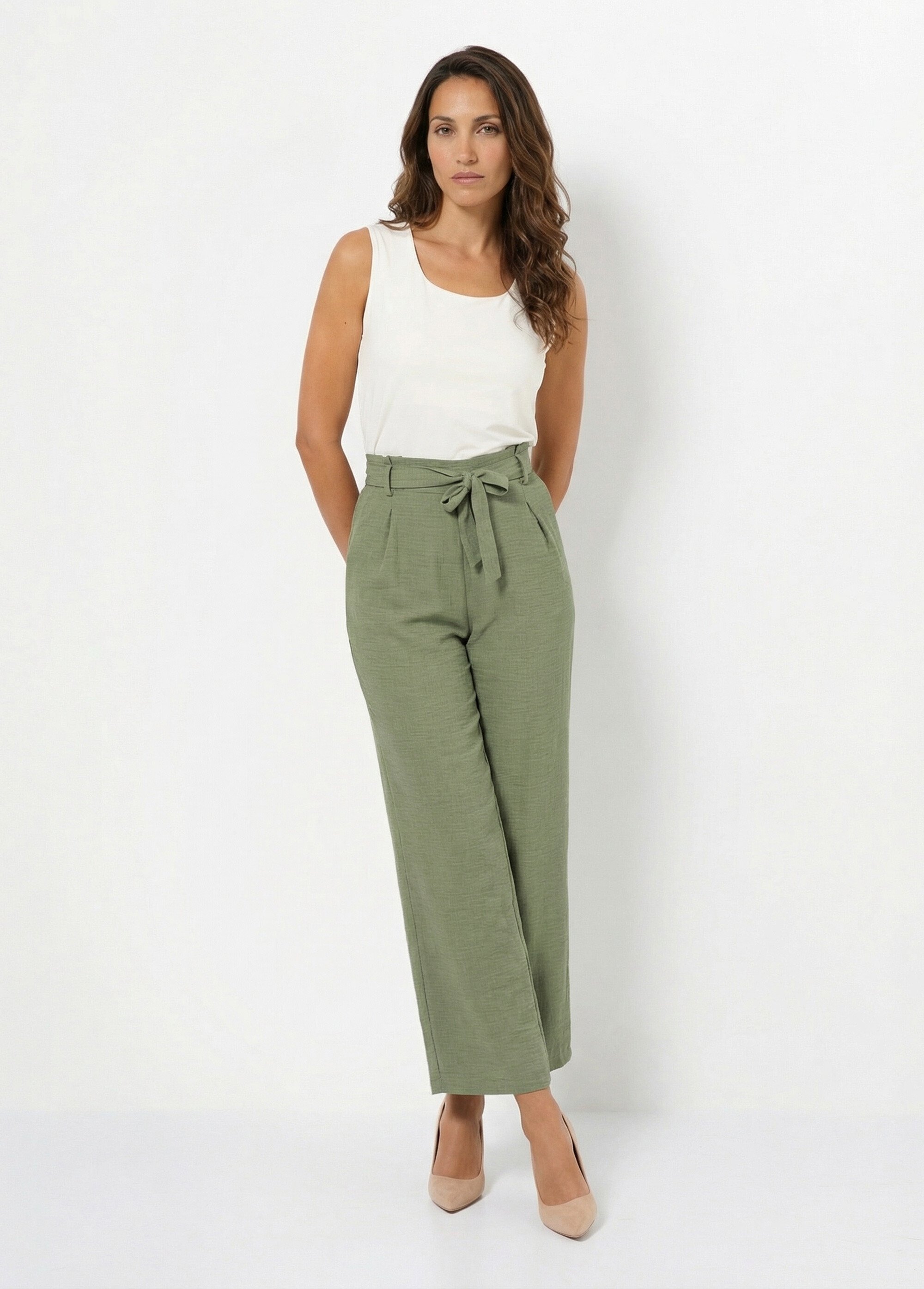 Pantalon large fluide semi élastiqué Femme VERT SAUGE NOLARA SF1