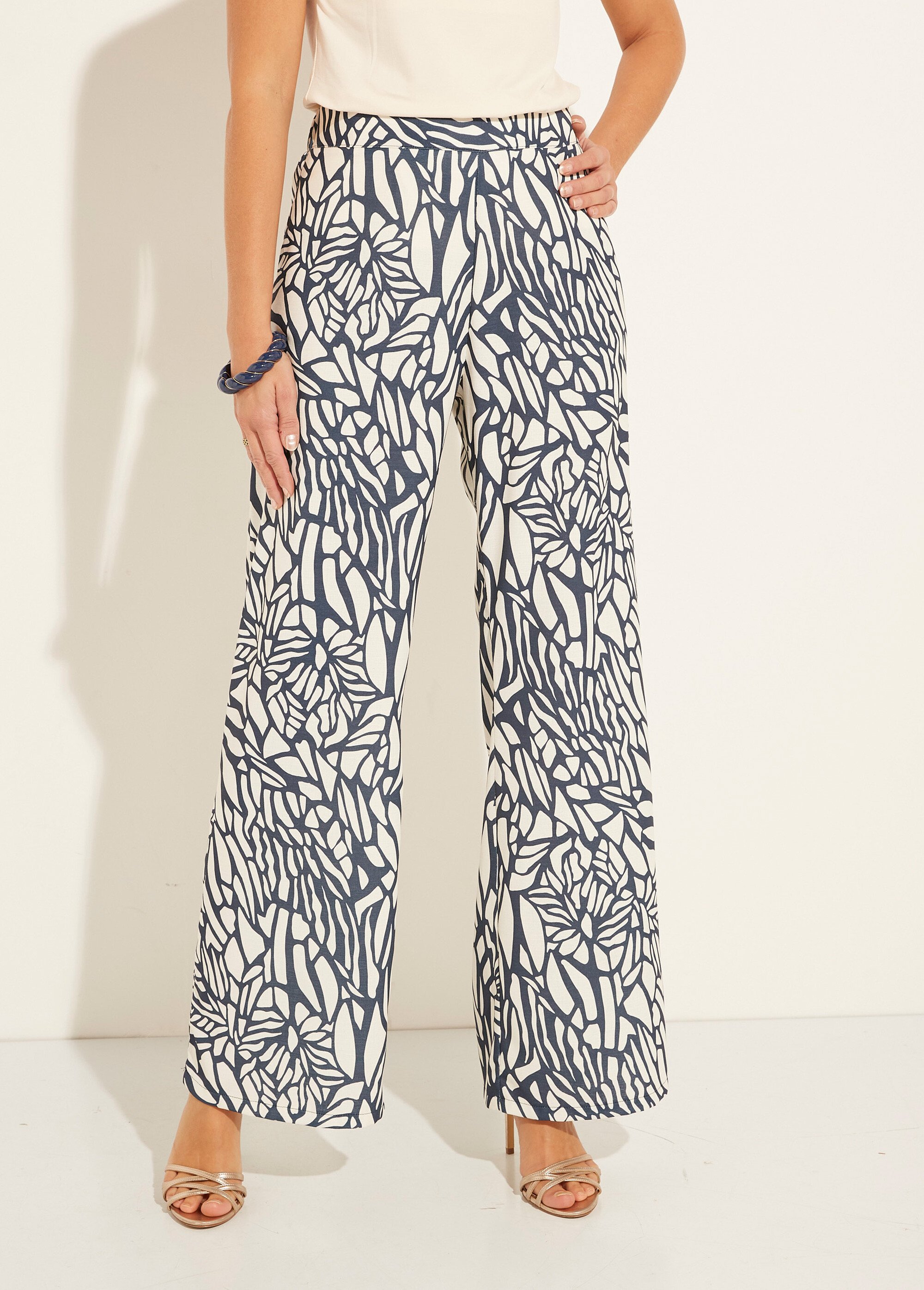 Pantalon large semi élastiqué motif graphique Femme Bleu NAVOINE FA1