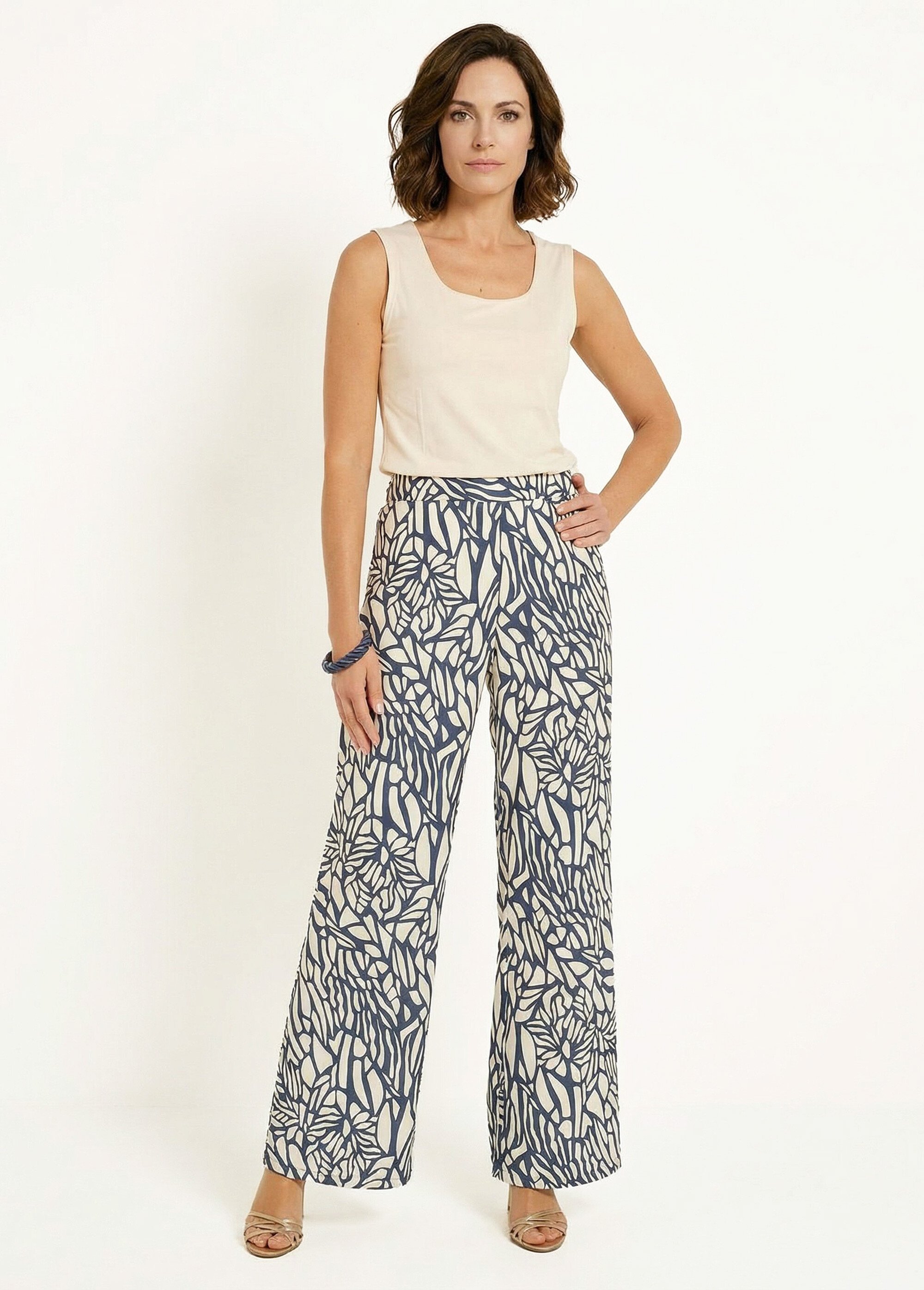 Pantalon large semi élastiqué motif graphique Femme Bleu NAVOINE MV1