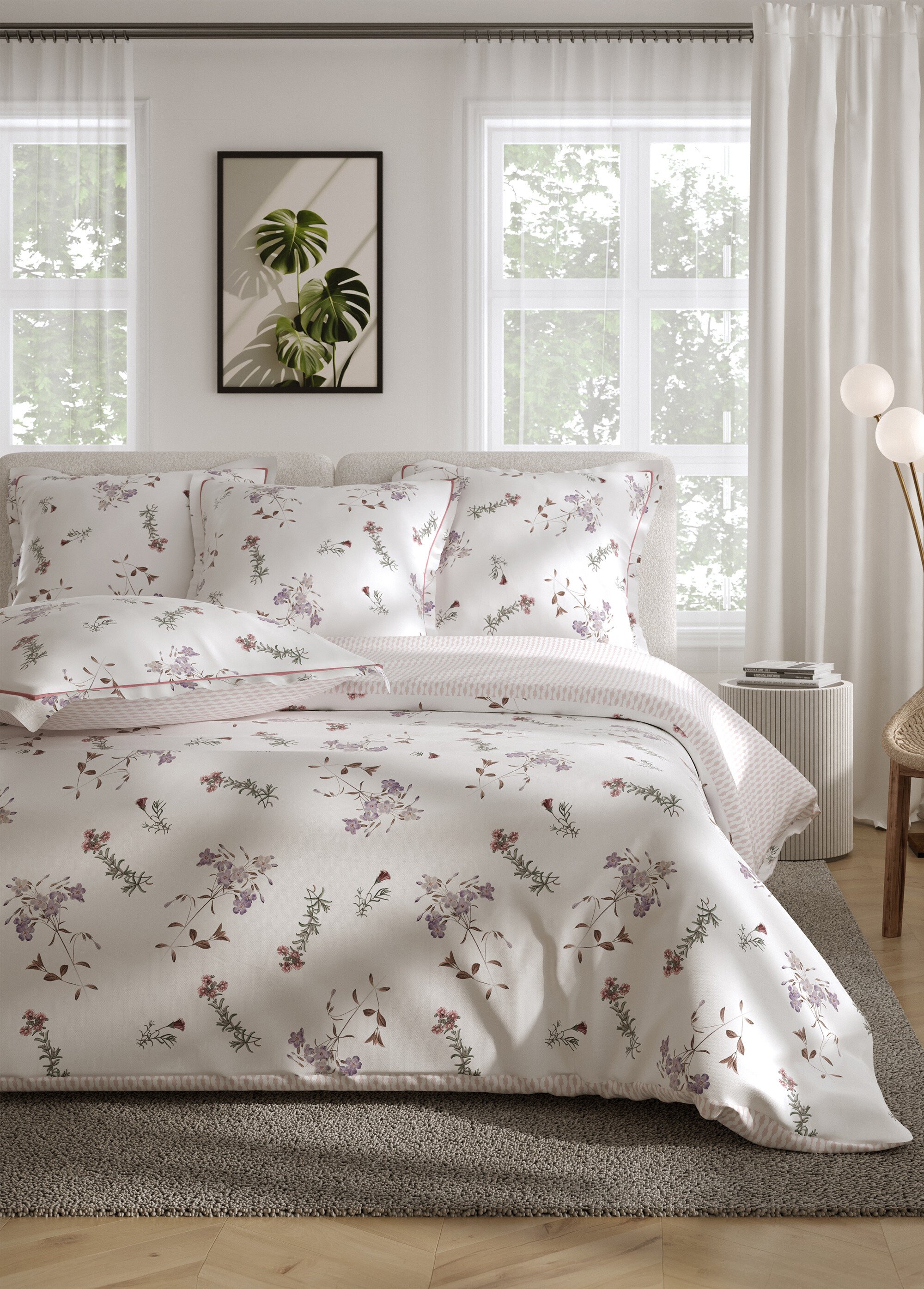 Parure de lit 3 pièces percale avec housse de couette, violettes