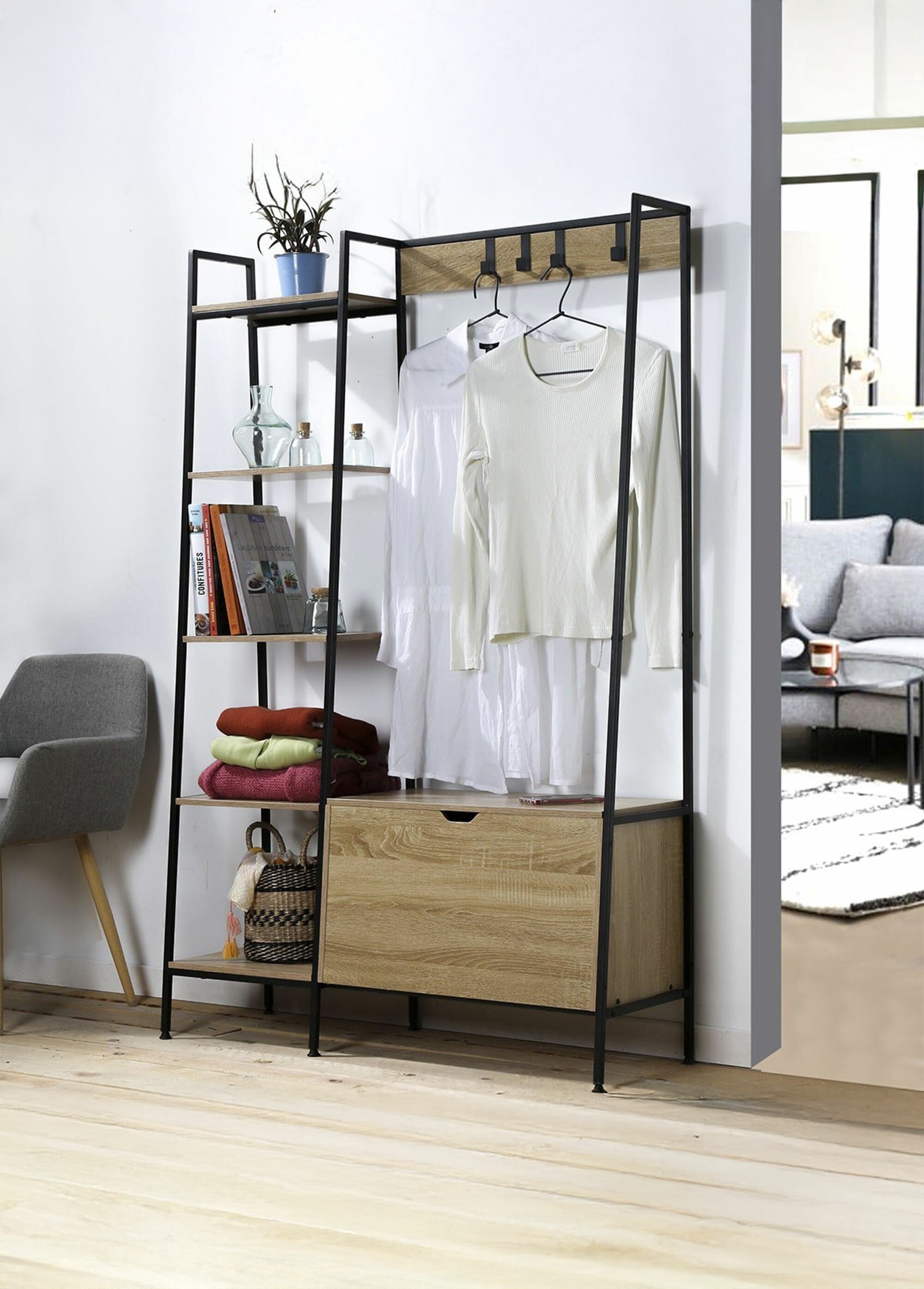 Penderie 5 niveaux + coffre à chaussures MARRON CAL-12149133 SI1