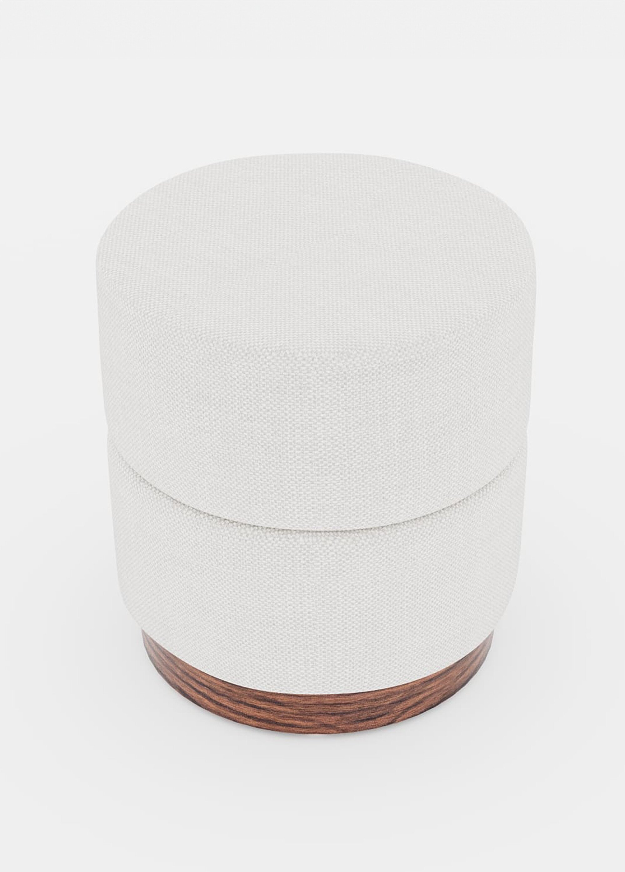 Pouf en textile avec base en bois BLANC POT-AUGUSTE DE1