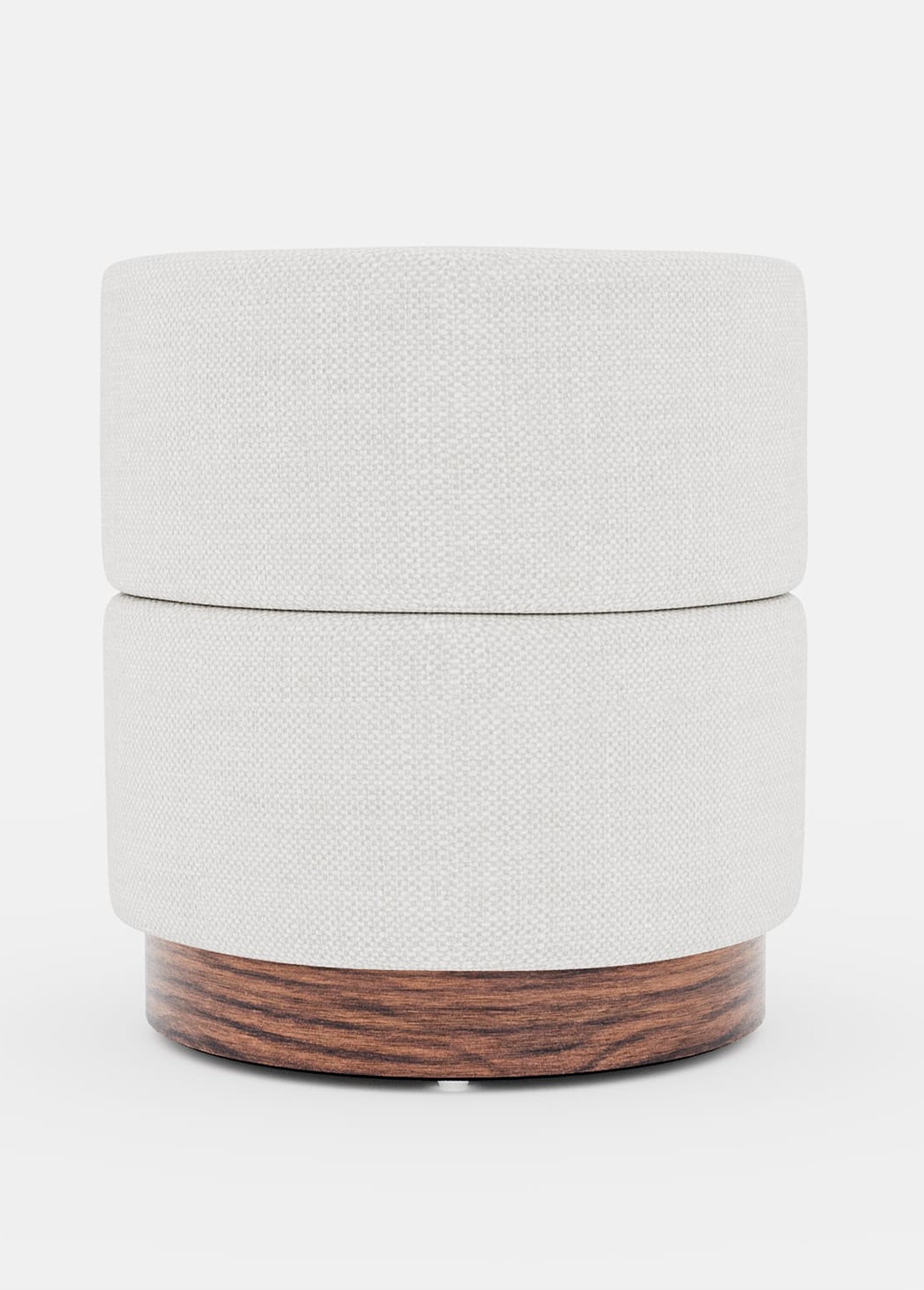 Pouf en textile avec base en bois BLANC POT-AUGUSTE FA1