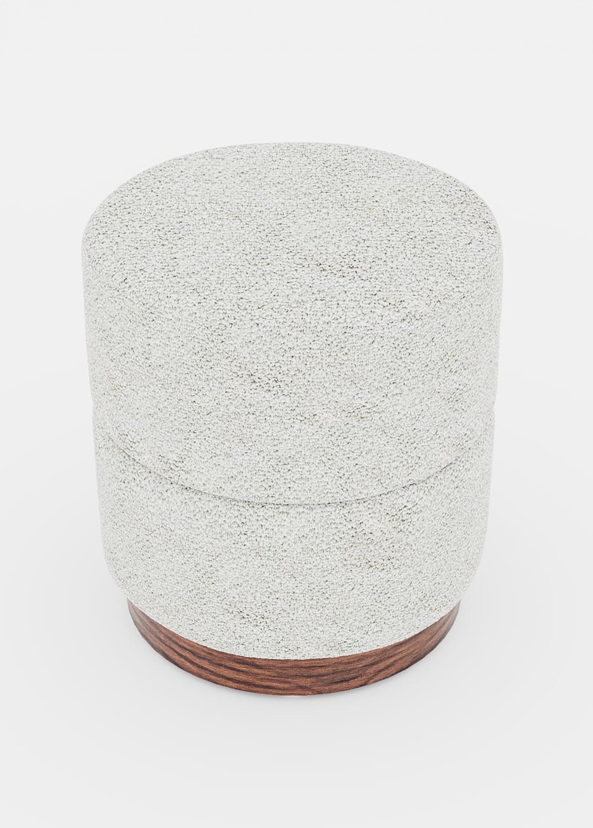 Pouf en textile avec base en bois BOUCLE CREME POT-AUGUSTE DE1