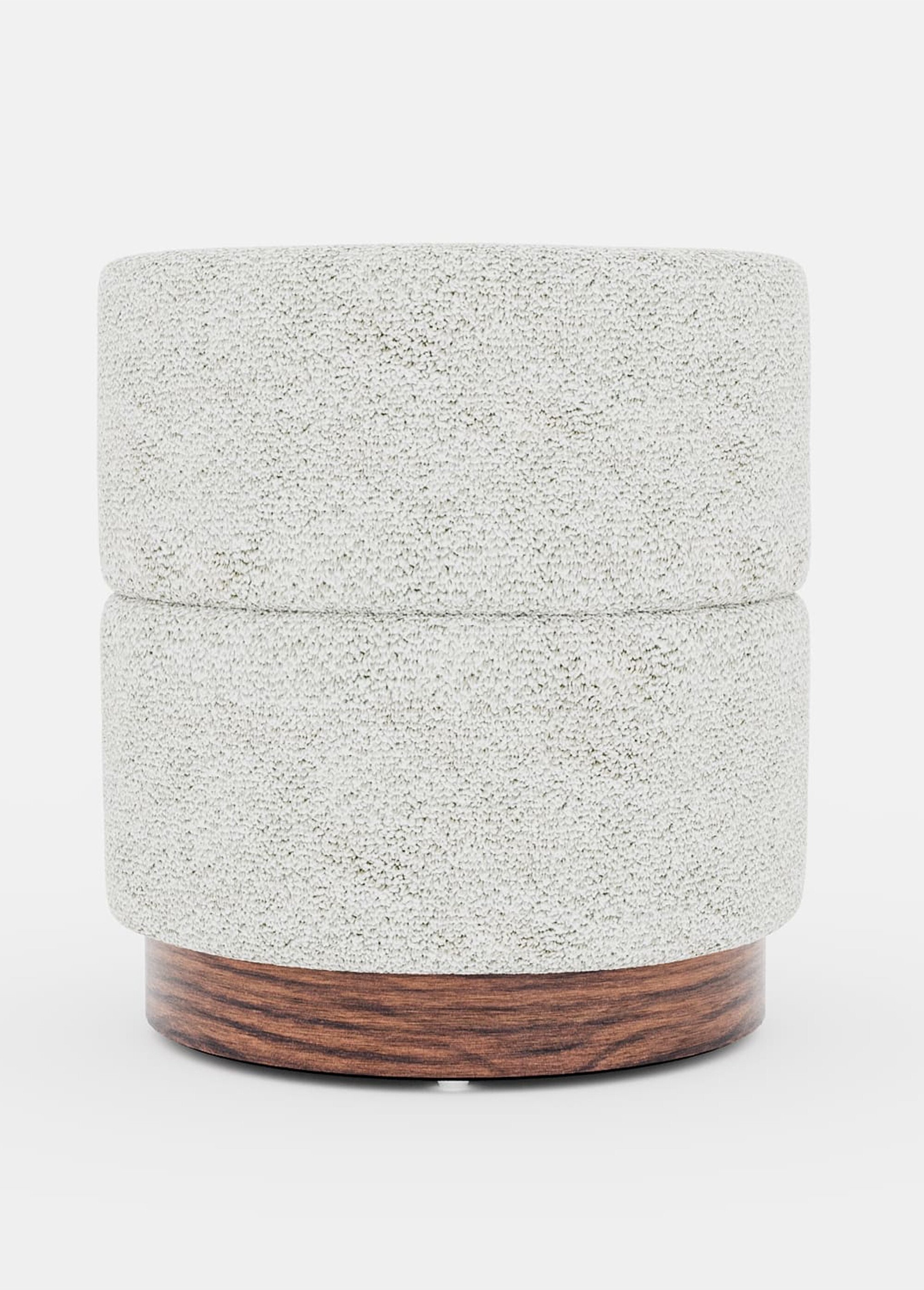 Pouf en textile avec base en bois BOUCLE CREME POT-AUGUSTE FA1
