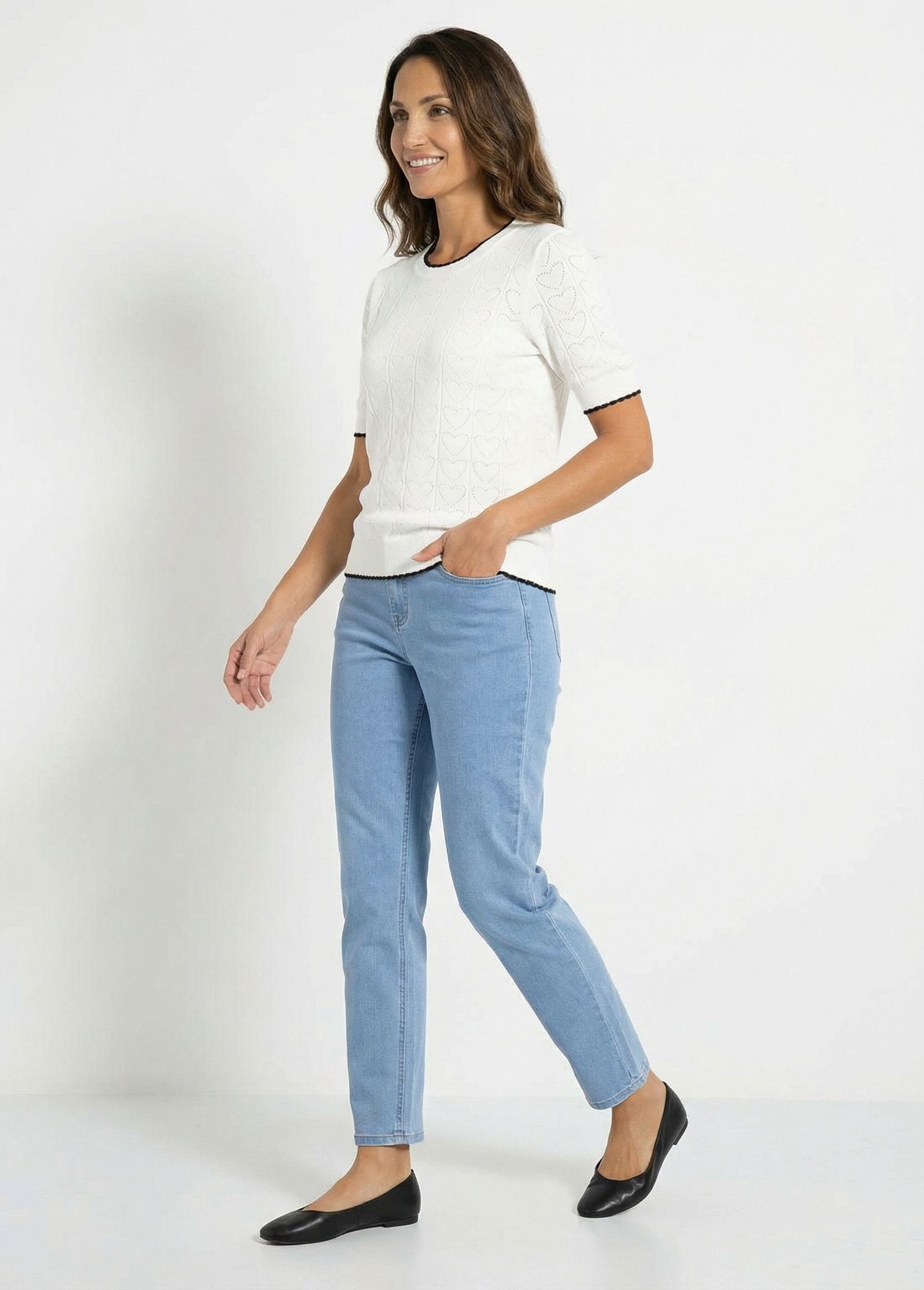 Pull fin ajouré manches courtes finition écailles Femme ECRU ET MARINE MILORIA SF1