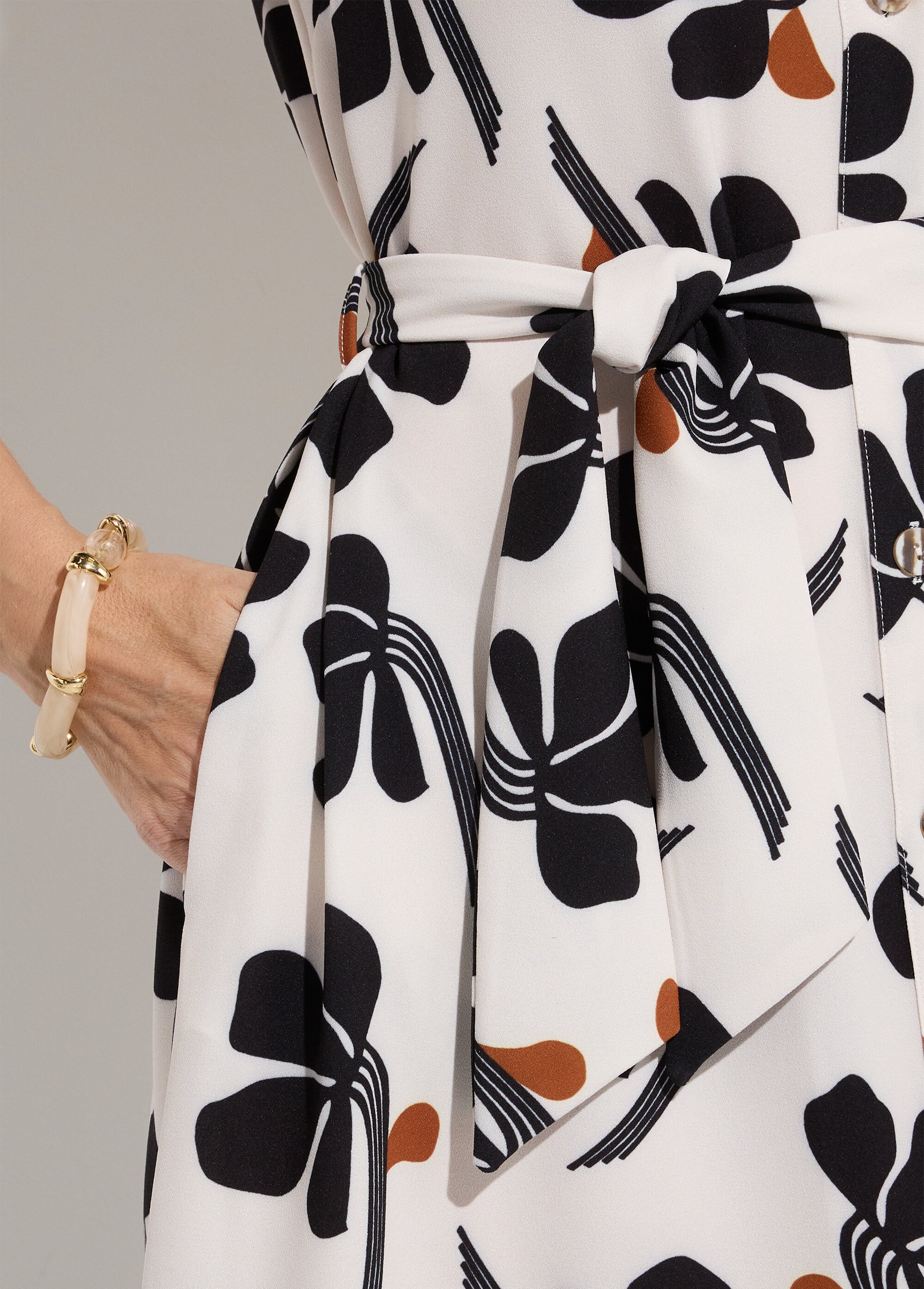 Robe-chemisier mi-longue ceinturée imprimée Femme Blanc EVOYA DE2