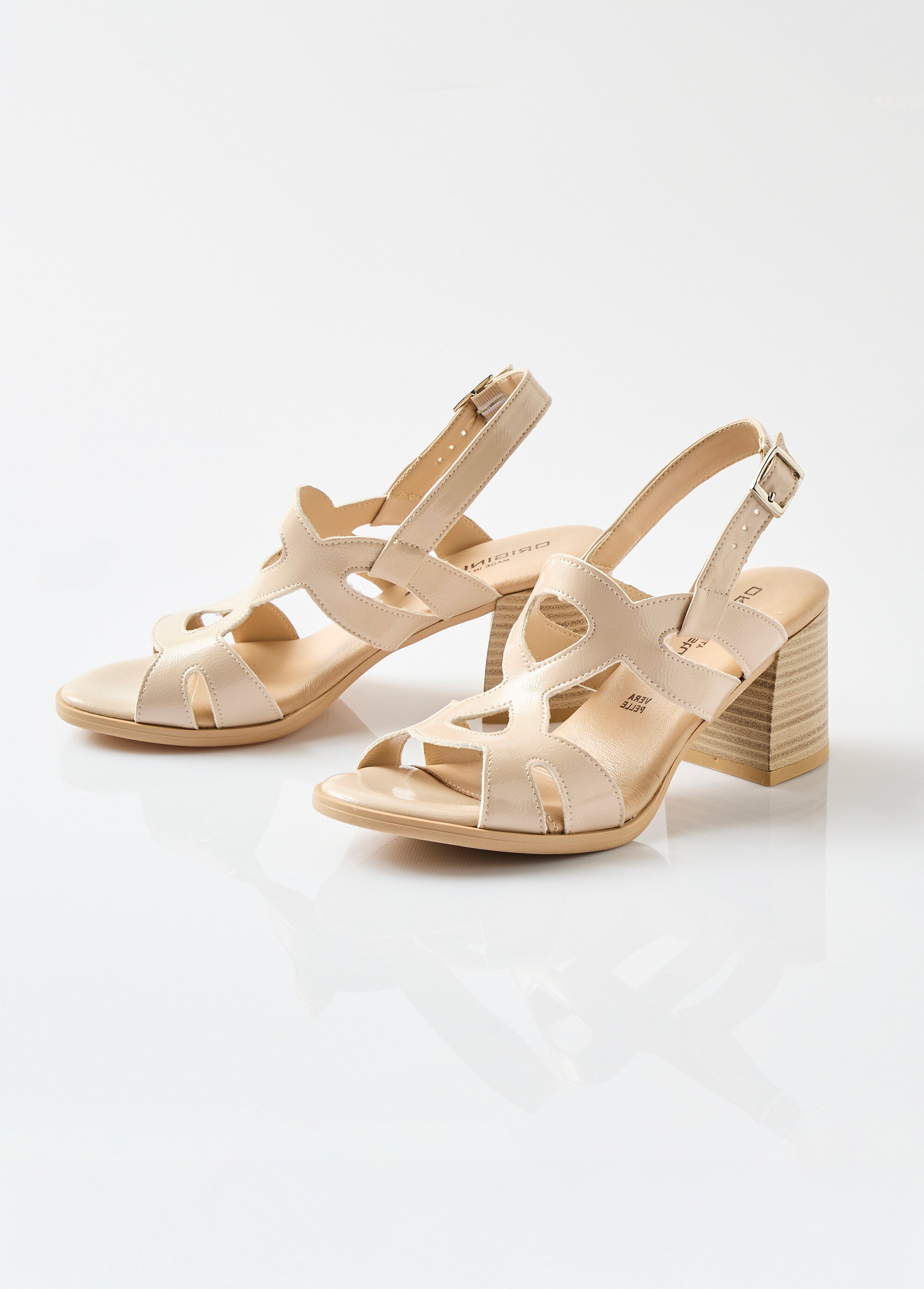 Sandales enveloppantes talon effet bois Femme BEIGE VERNIS OVORA DE1