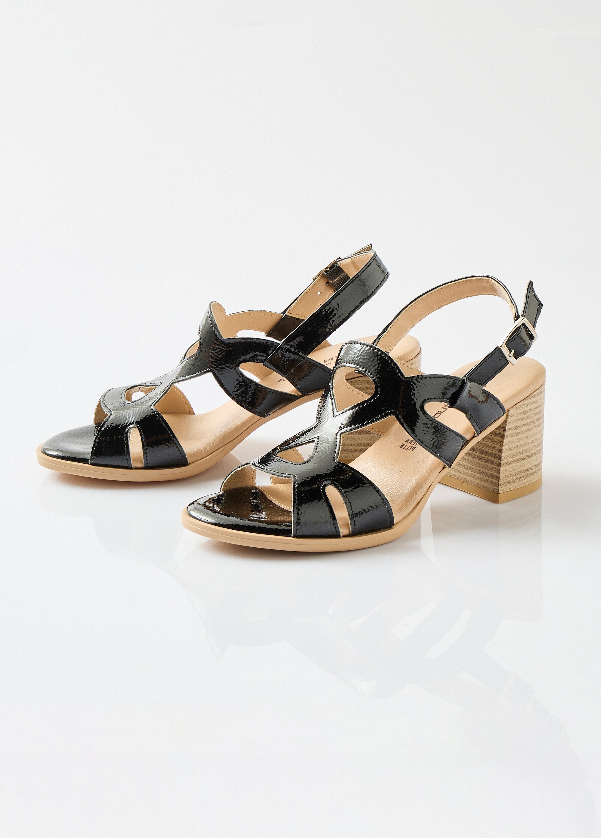 Sandales enveloppantes talon effet bois Femme NOIR VERNIS OVORA DE1